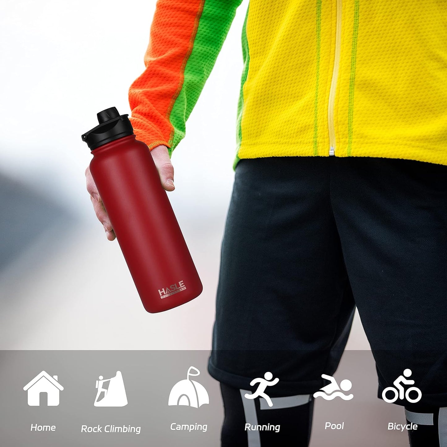 HASLE OUTFITTERS 40oz Stainless Steel Water Bottle, Vacuum Insulated Double Walled Leak Proof Sports Water Bottle with 2 Lids (Straw and Spout Lid) Thermo Mug Keep Cold and Hot(Red,1)