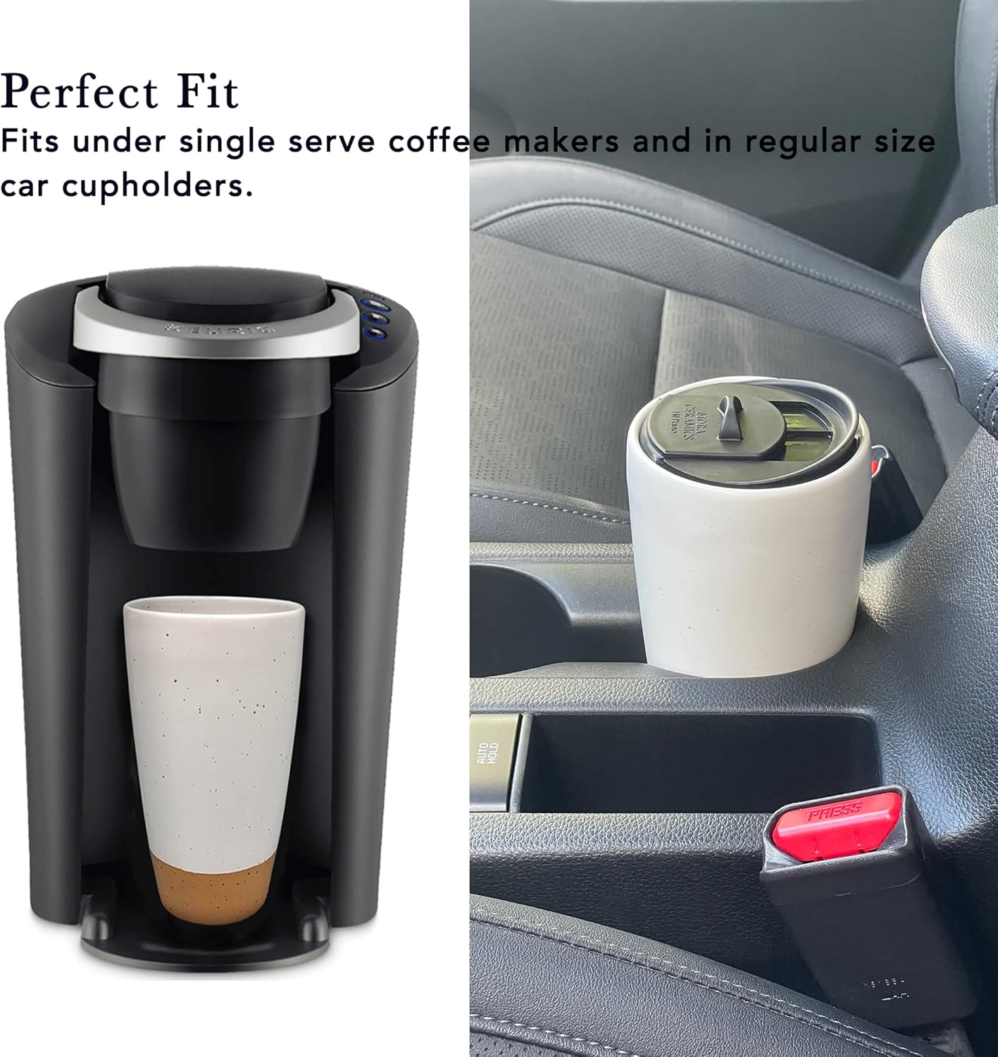 Mora Double Wall Ceramic Coffee Travel Mug with Lid, 14 oz, Portable, Microwave, Dishwasher Safe, Insulated Reusable Tall Cup, Splash Resistant Lid - To Go Tumbler for Car Cup Holder, Dusty Blue