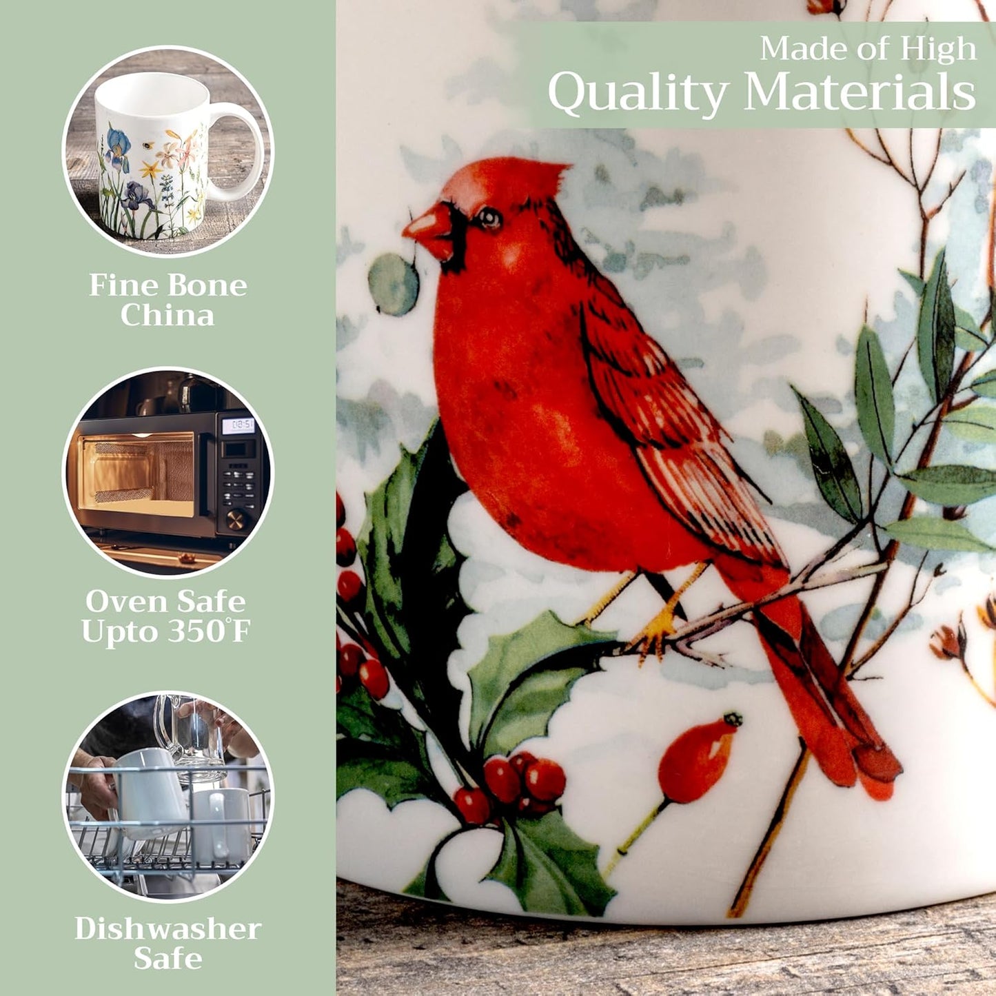 Maison d' Hermine Coffee Mug with Handles Fine Bone China Mugs Pack of Two Tea Cups for Hot Beverages Cappuccino Latte Home Restaurant Office Perfect for Gift (Morzine, 12 Ounce)