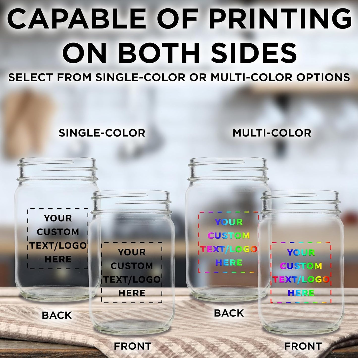 DISCOUNT PROMOS Custom Decorating Mason Jars 12 oz. Set of 50, Personalized Bulk Pack - Glass Jars for Overnight Oats, Candies, Fruits, Pickles, Spices, Beverages - Clear