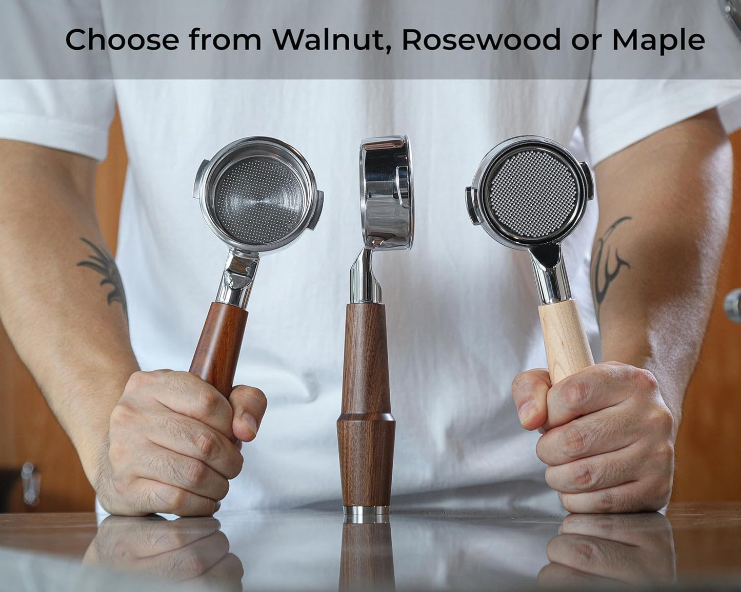 58mm Naked Portafilter Compatible with Breville Dual Boiler, Oracle, Oracle Jet Espresso Machines Rosewood Handle 2 Ears 18-21g Double Shot Filter Basket Included