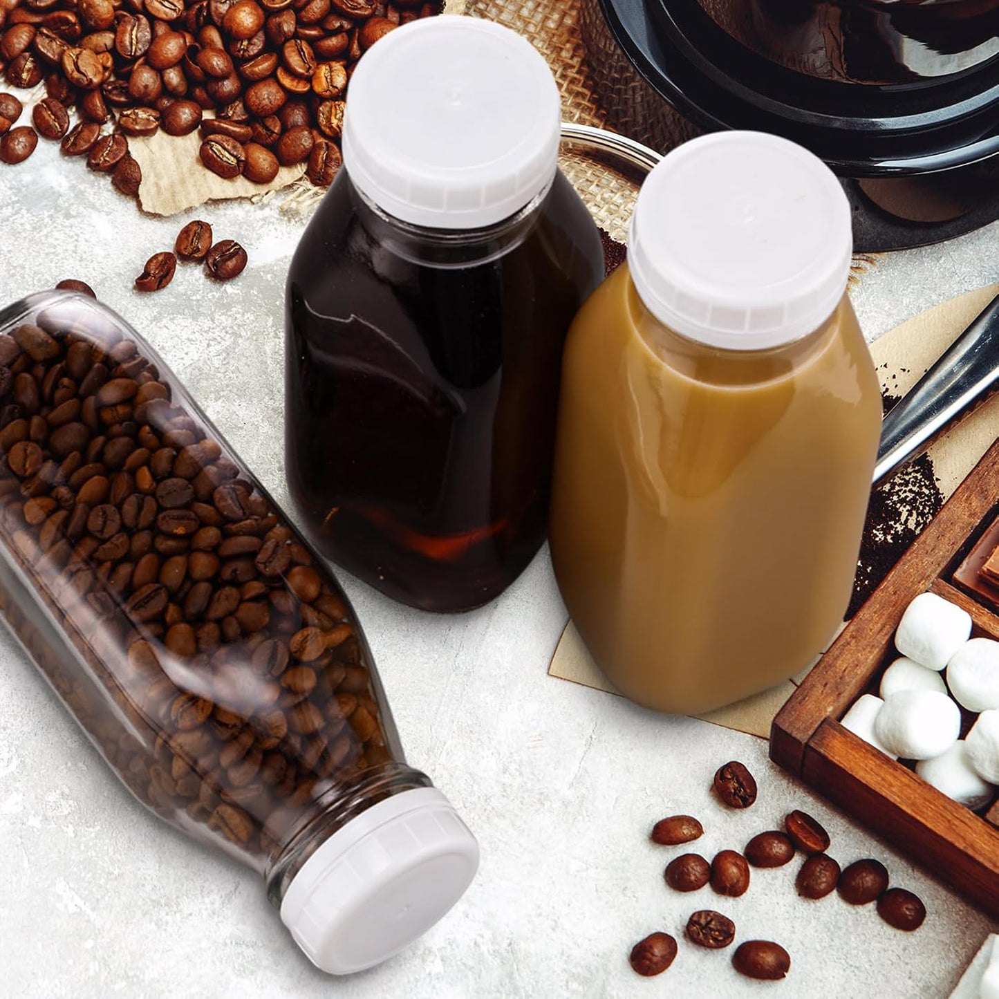 Suclain 10 Pcs 16 oz Glass Juice Bottle with Lids, Clear Reusable Milk Container for Refrigerator, Airtight Heavy Duty Dispenser Drinking Jar for Beverage, Oat, Honey Storage Supply