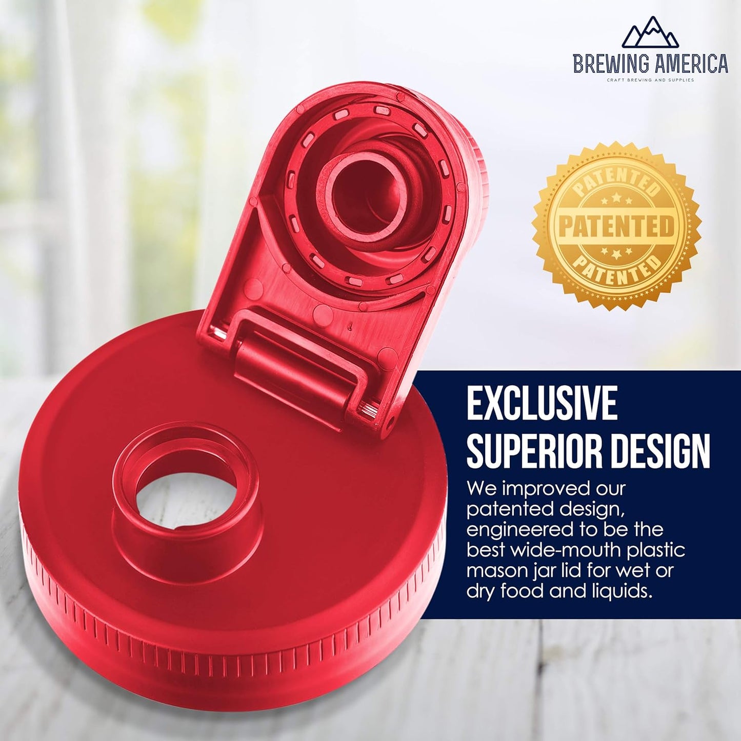 Brewing America Mason Jar Drinking Cup Pint and Half Drinking Lid and Azure 24oz Jar (2, Old Glory Red)