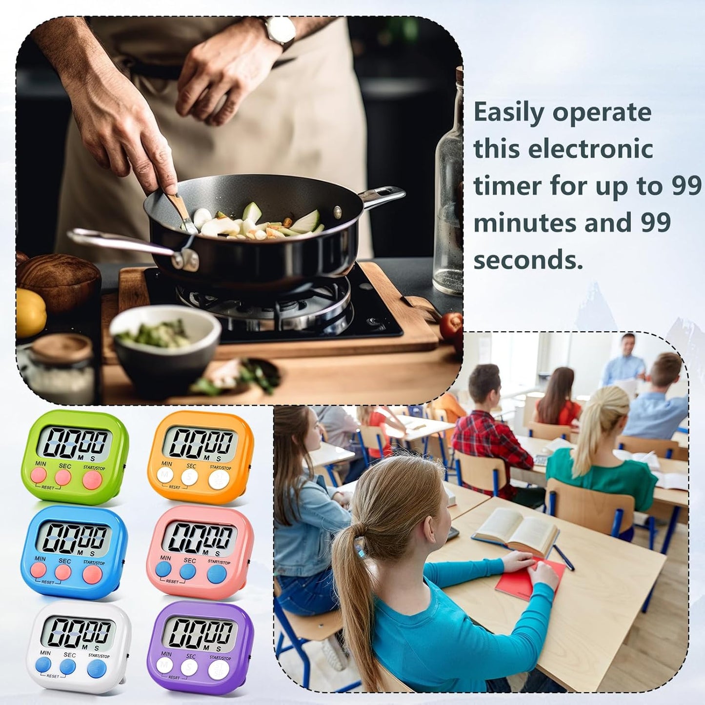 48 Pack Digital Kitchen Timer Magnetic Digital Timer with Big Display Loud Ring Cooking Timers for Kitchen Electronic Timer for Cooking, Bathing, Gym, Break Time, Classroom(6 Color)