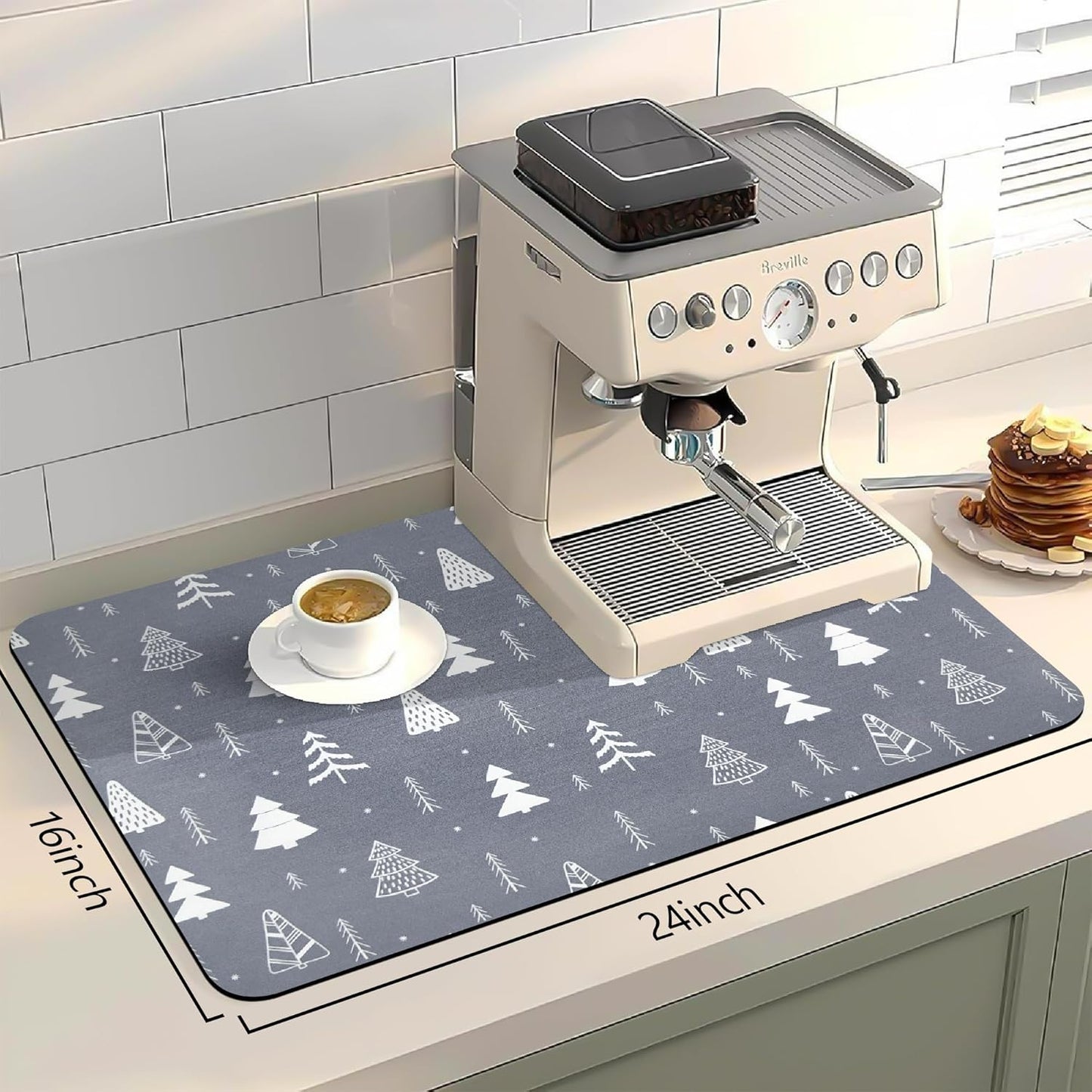 Bloss Christmas Coffee Mat, 16"x24" Absorbent Bar Mat with Waterproof Rubber Back, Fit Under Coffee Maker Machine/Kitchen Counter