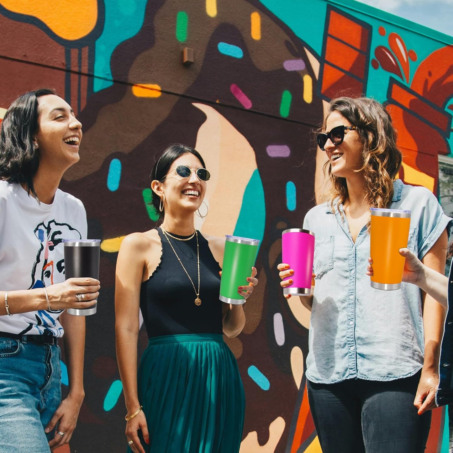 20 oz Tumbler Coffee Tavel Tumblers Bulk with Lid Stainless Steel Double Wall Vacuum Insulated Mug Powder Coated Cups fit Car Cupholder for Hot and Cold - Orange, 1Pack