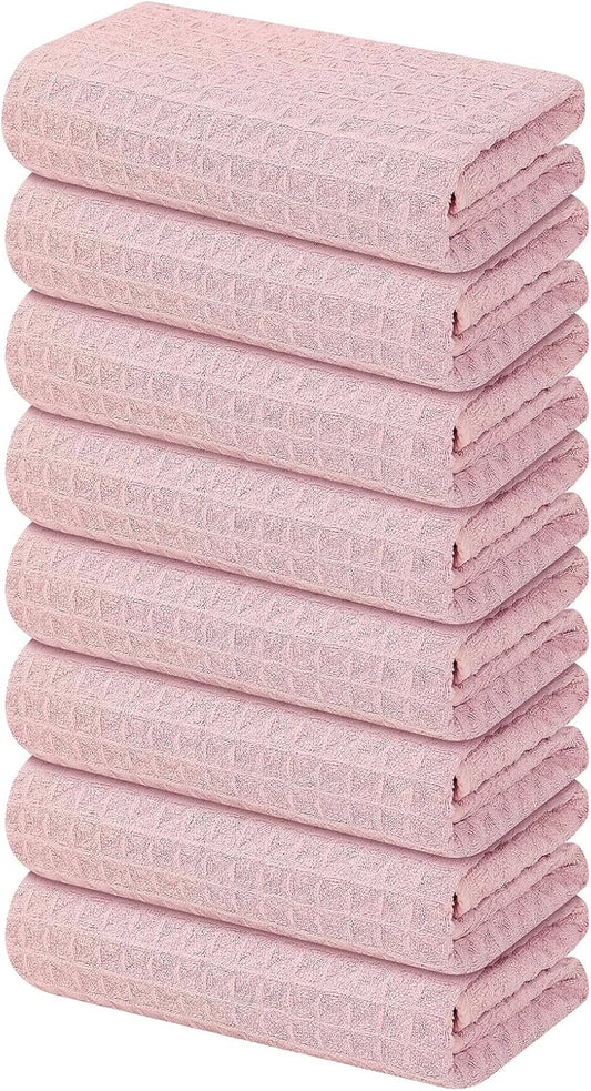 Homaxy Microfiber Waffle Weave Kitchen Towels, 16 x 28 Inch Ultra Absorbent and Solid Color Dish Towels, 8 Pack, Pink