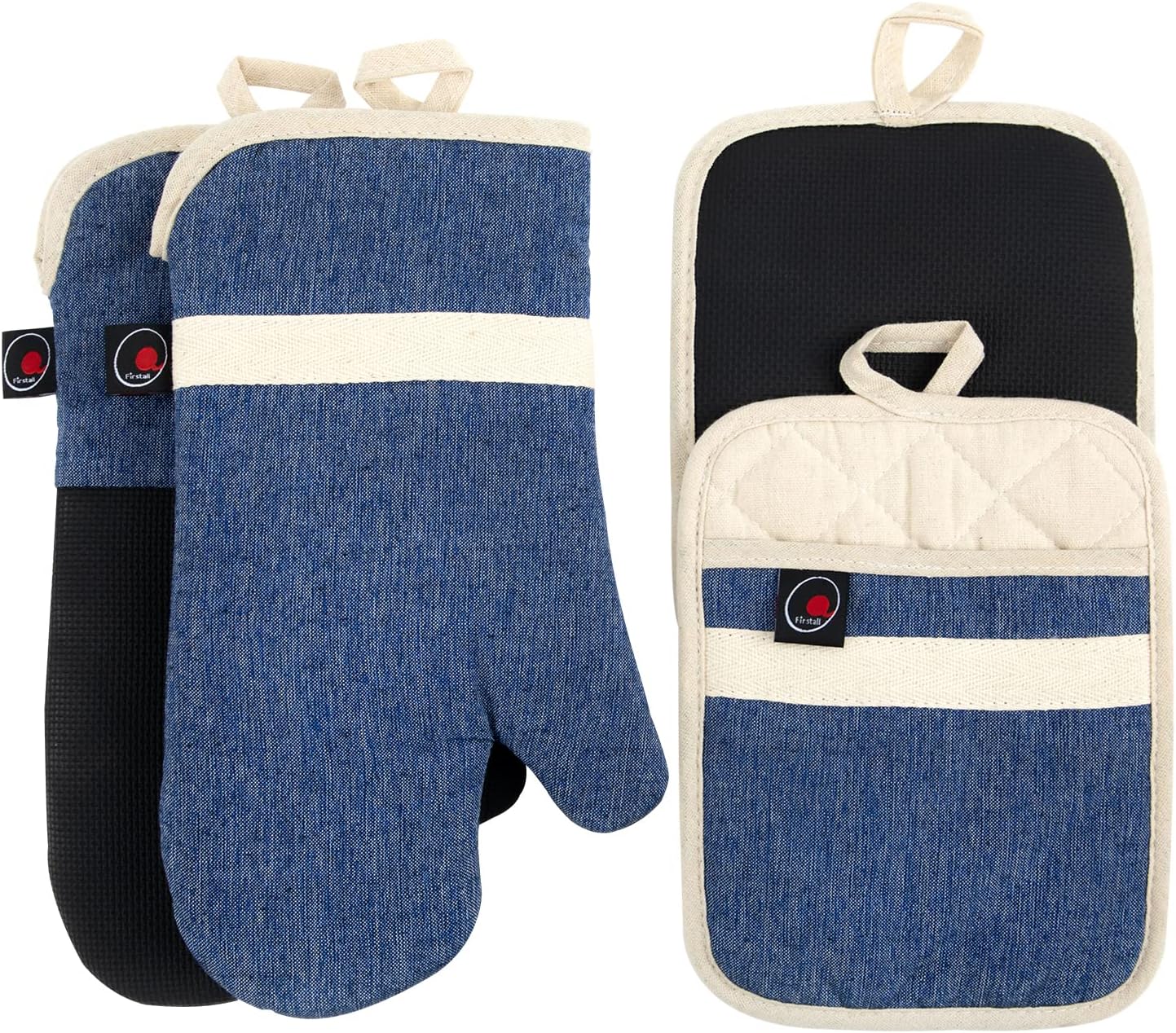 Oven Mitts and PotHolders Sets, 4 Pcs Kitchen Oven Glove High Heat Resistant 400°F Pot Holders for Kitchen, Non-Slip Neoprene Oven Mitts are Suitable for Cooking, Baking (Blue)