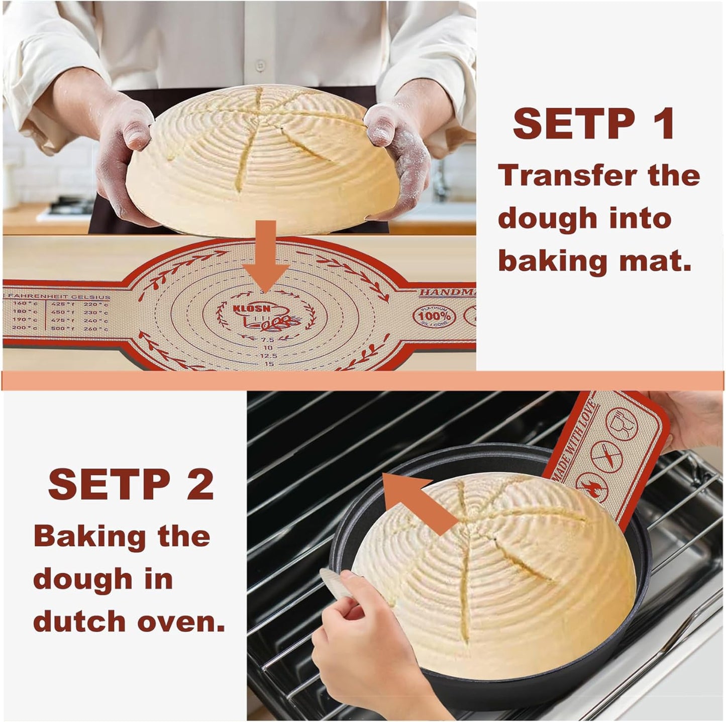 Large Silicone Bread Sling for Dutch Oven, 2 Pack (10" Round) – Non-Stick & 500°F Heat Resistant Sourdough Mat, Easy to Clean, Reusable Food-Grade Sourdough Sling – Fits 7 qt and up Dutch Ovens