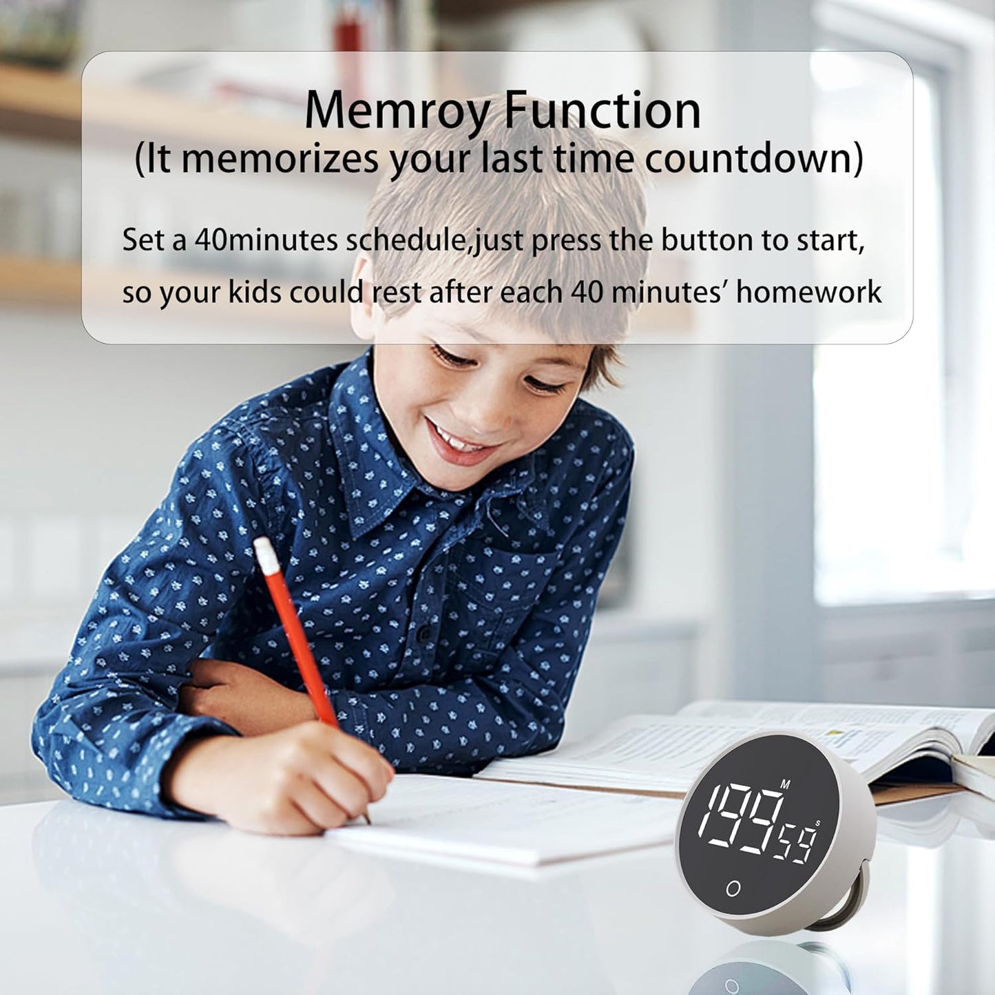 Digital Kitchen Timers, Visual timers Magnetic Countdown Countup Timer Large LED 200 Minutes Display Volume Adjustable for Cooking Fitness Studying, Easy for Kids and Seniors