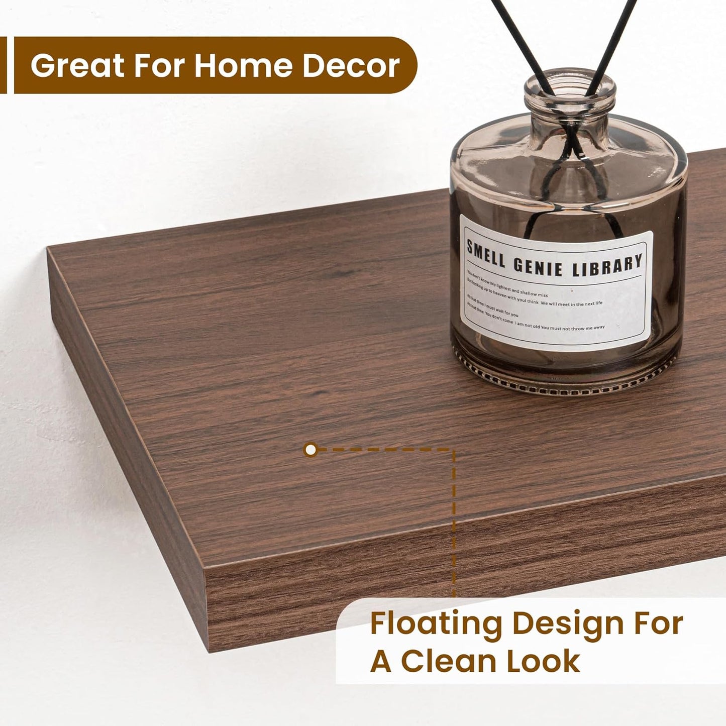 Fun Memories 24 Inch Floating Shelves for Wall, 9 Inch Deep Walnut Rustic Wood Wall Mounted Shelves for Bathroom, Kitchen, Living Room, Set of 2