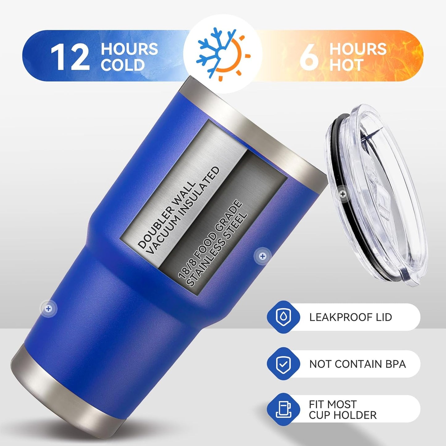 30 oz Tumbler with Lid Stainless Steel Tumblers Bulk Vacuum Insulated Cup Reusable Powder Coated Travel Mug Double Wall Leak Proof Cups Keep Cold Drinks for 12 Hours Blue, Set of 12