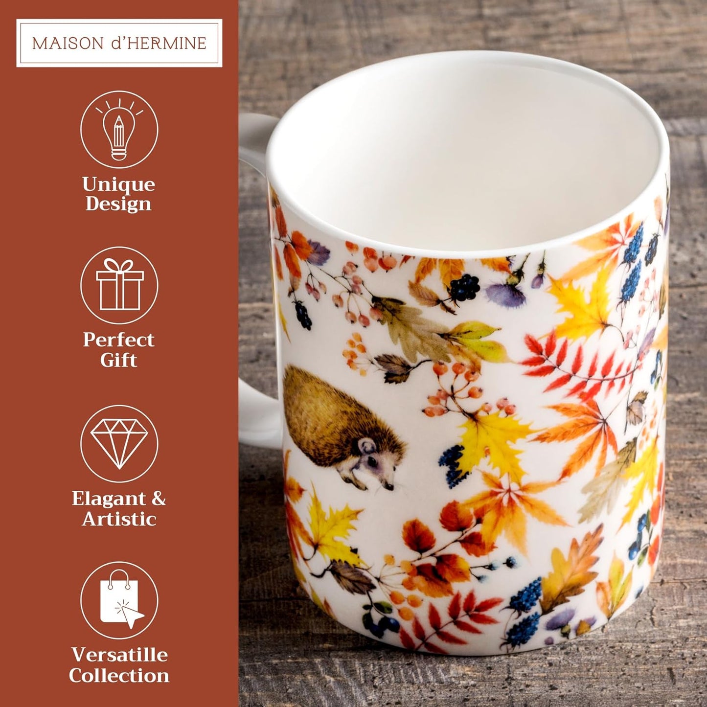 Maison d' Hermine Coffee Mug with Handles Fine Bone China Mugs Pack of One Tea Cups for Hot Beverages Cappuccino Latte Home Restaurant Office Perfect for Gift (Sous-Bois - Foret, 15 Ounce)