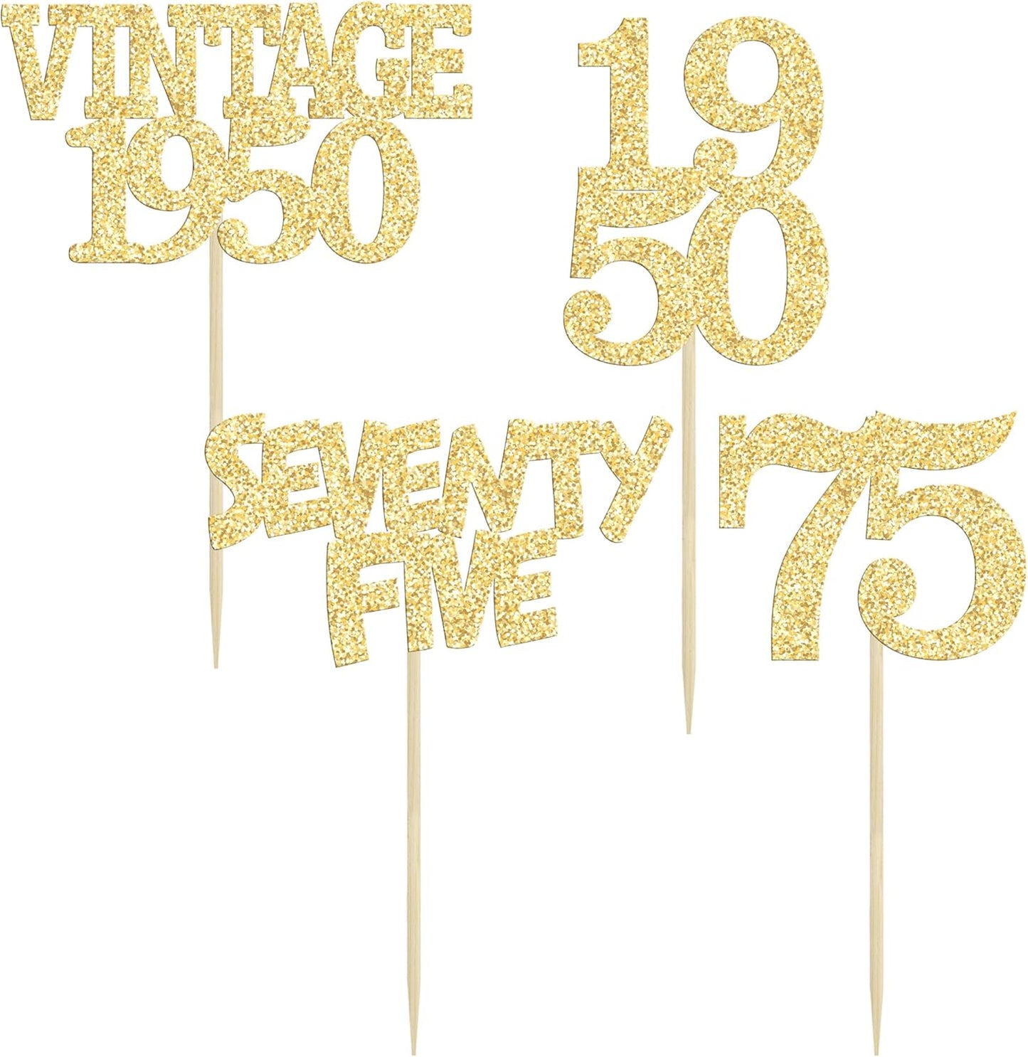 Gyufise 24Pcs 75th Birthday Cupcake Toppers Glitter Cheers to 75 Fabulous Seventy Five Vintage 1950 Cupcake Picks 75th Birthday Wedding Anniversary Party Cake Decorations Supplies Gold