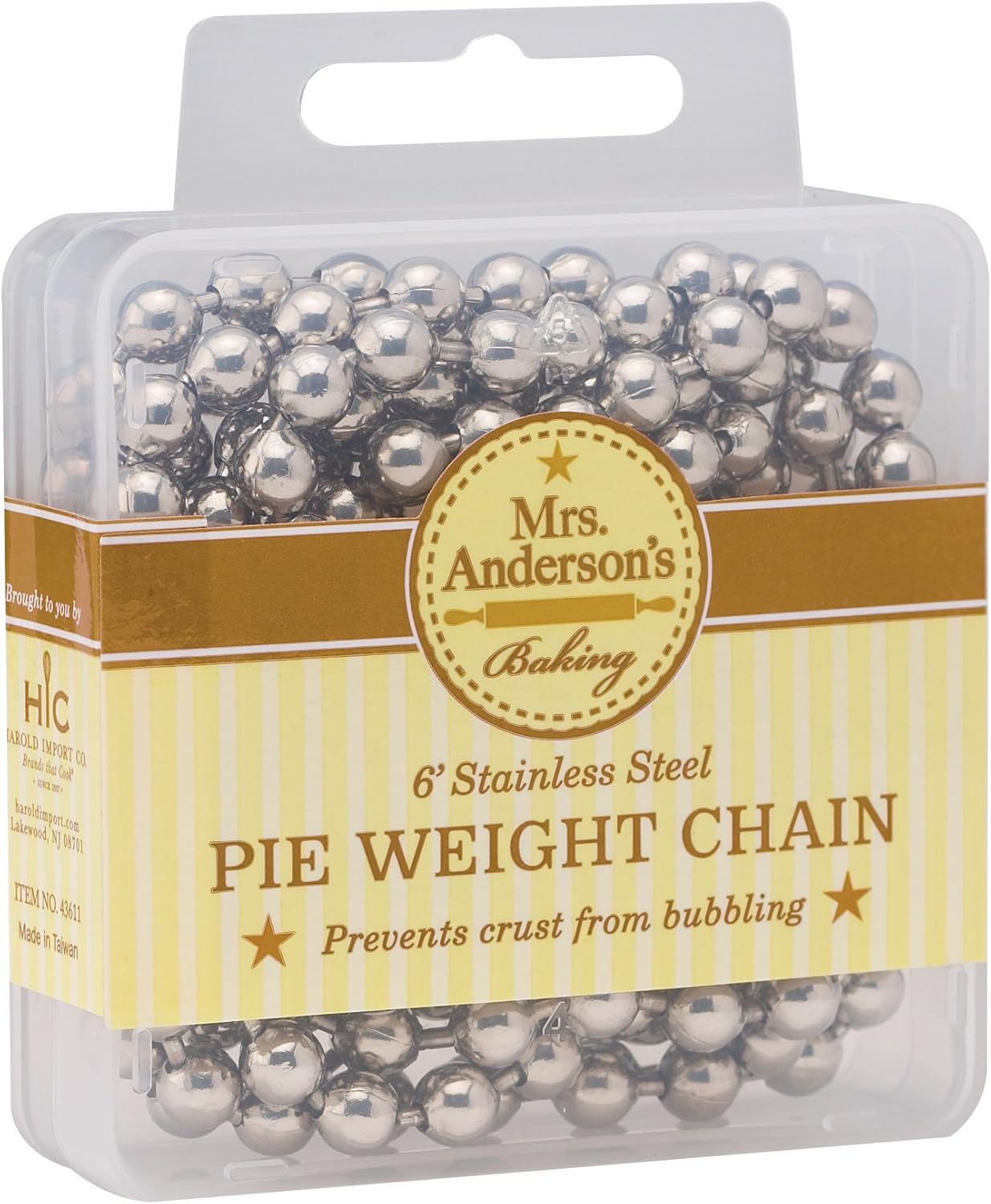 Mrs. Anderson's Baking Pie Weights | Stainless Steel Stoneware Beads for Blind Baking | Heat-Safe, Food-Safe, Easy to Use | Prevents Shrinking, Puffing, Bubbling | Connected Chain Weights
