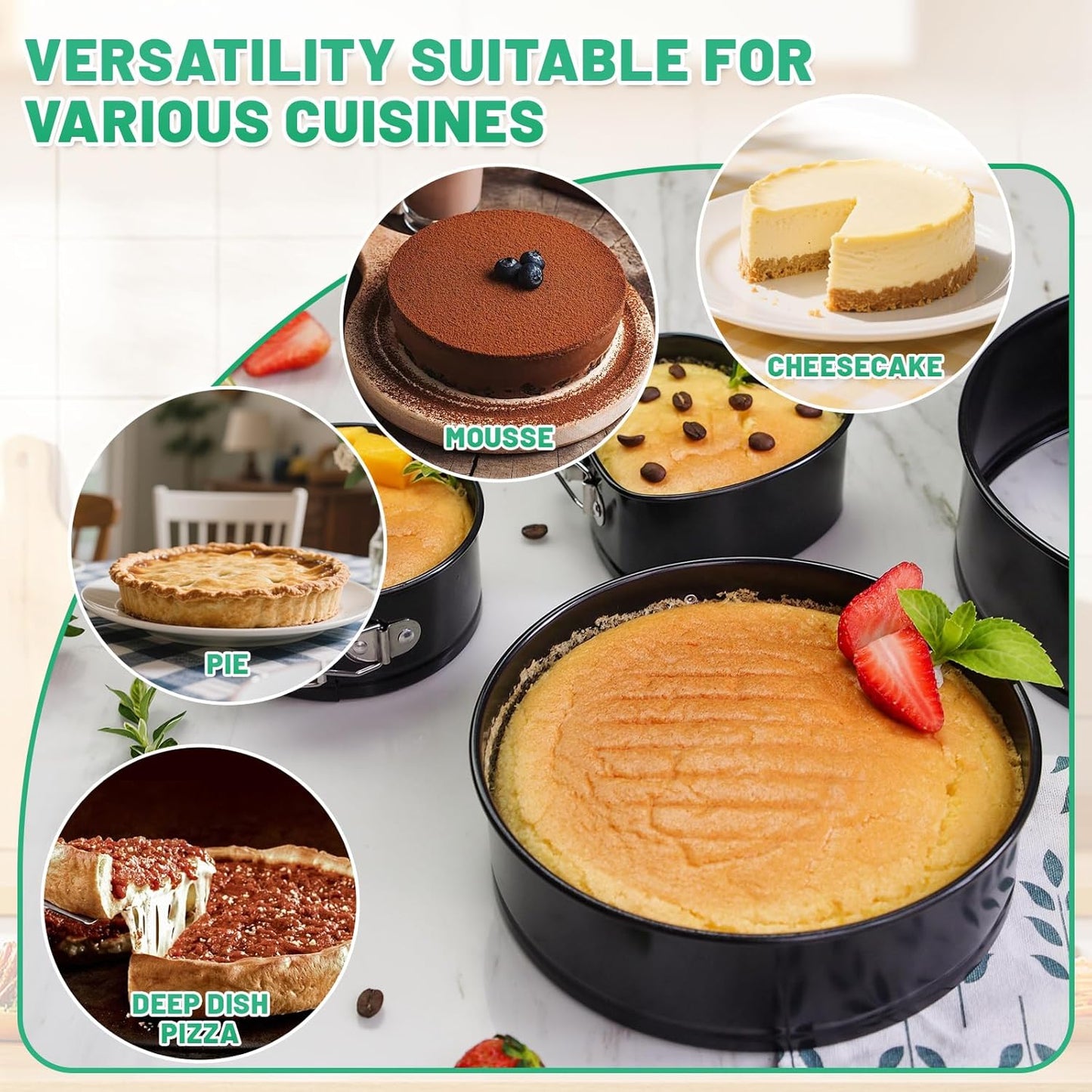 Springform Cake Pan Set,Non-Stick Springform Pans Set of 4 (4, 7, 9,10inches),Leak-Proof Round Cake Pans with Removable Bottom for Baking Cake Pie Pizza and Quiches (Black4)