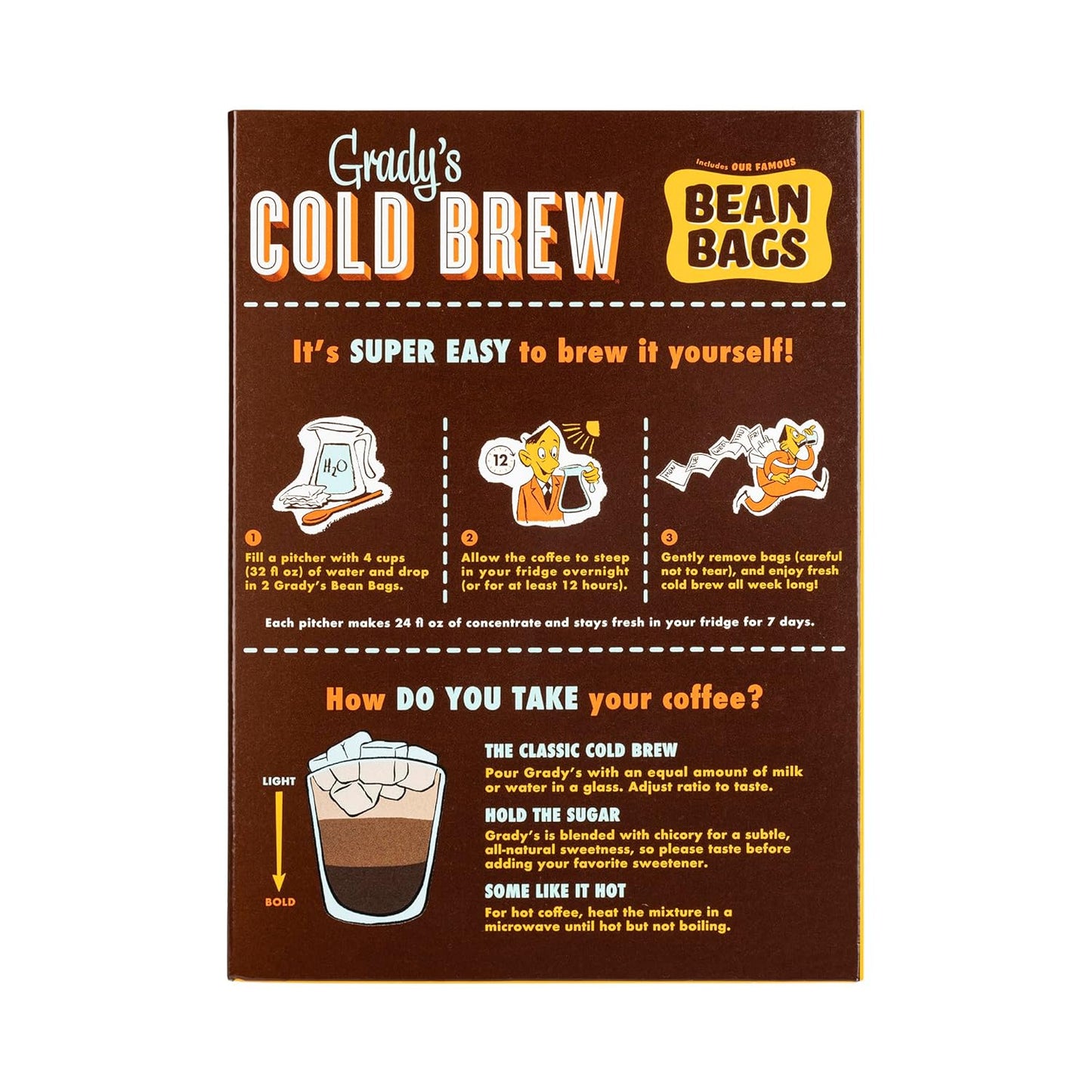 GRADY’S COLD BREW, New Orleans Style, 100% Arabica Ground Coffee & Chicory Pouches, TWO Boxes of Four Easy-to-Brew Bean Bags, Makes 24 drinks