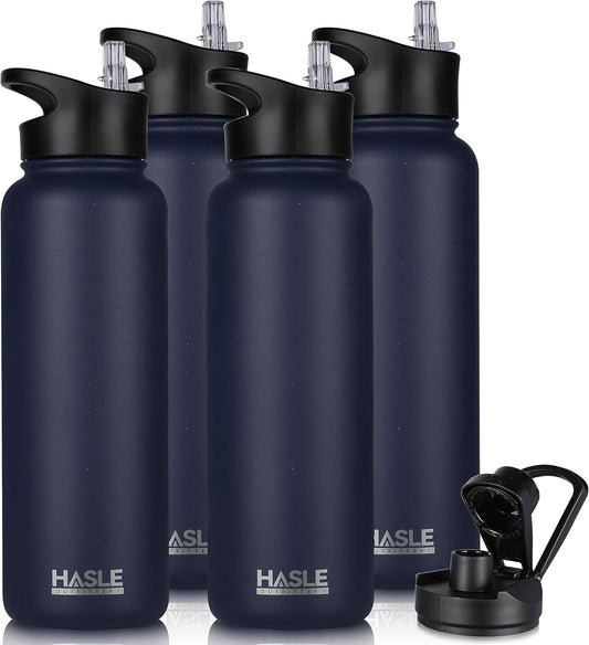 HASLE OUTFITTERS 40oz Stainless Steel Water Bottle, Vacuum Insulated Double Walled Leak Proof Sports Water Bottle with 2 Lids (Straw and Spout Lid) Thermo Mug Keep Cold and Hot(Navy,4）
