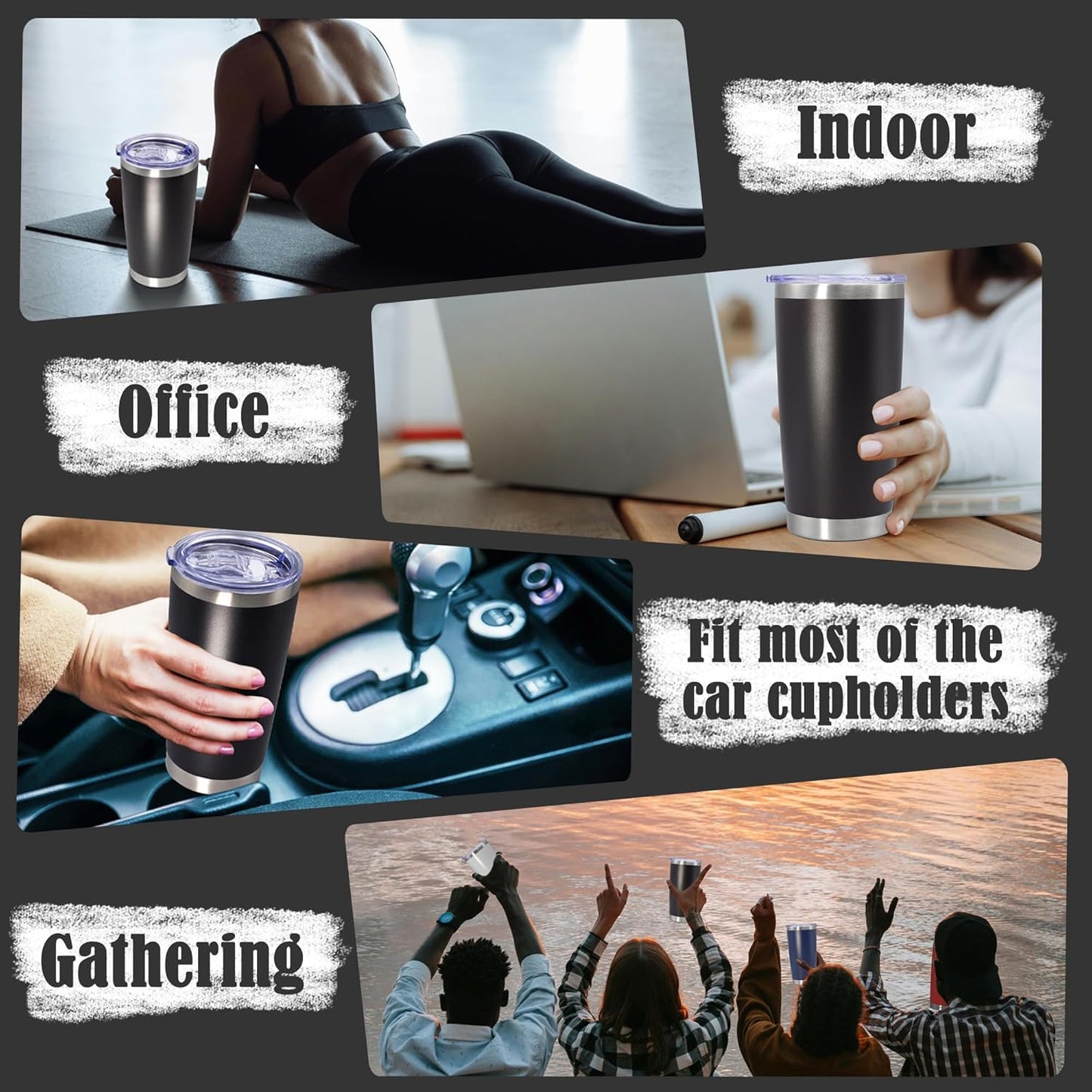 20 oz Tumbler Coffee Tavel Tumblers Bulk with Lid Stainless Steel Double Wall Vacuum Insulated Mug Powder Coated Cups fit Car Cupholder for Hot and Cold - Black, 4Pack