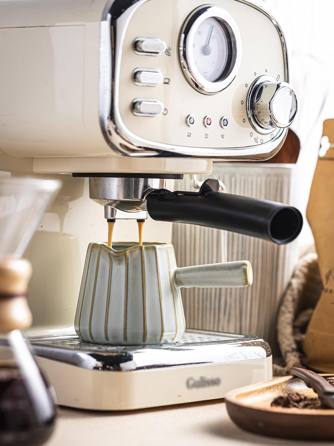 Espresso Cups, Ceramic Espresso Measuring Cup with Handle, Expresso Shots Cups with Scale, Espresso Accessories, 200ML /6 OZ, Light Green