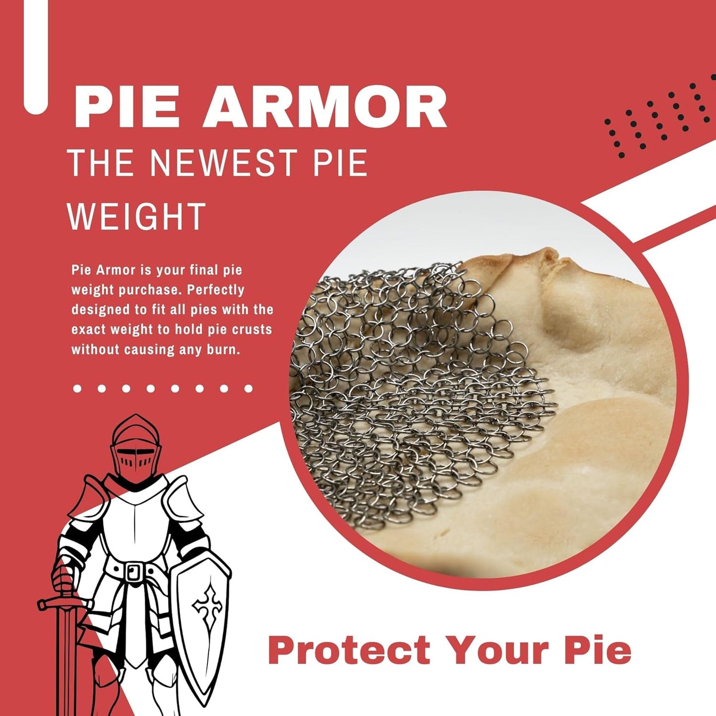 Pie Armor, Universal Fit Pie Weight for 7-10 inch Pies, Durable Alternative to Traditional Ceramic Pie Weights, 100% Stainless Steel 304