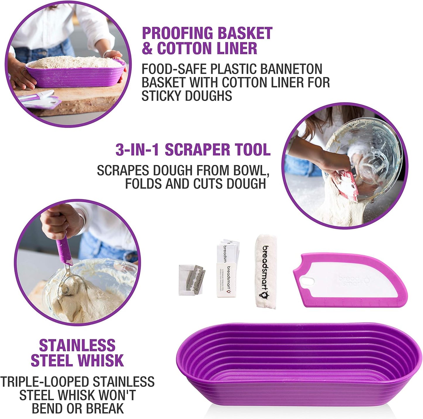 Artisan Bread Making Kit - 5PC Sourdough Bread Baking Supplies Set - Lame, Scraper, Whisk, Banneton Bread Proofing Basket & Cotton Liner