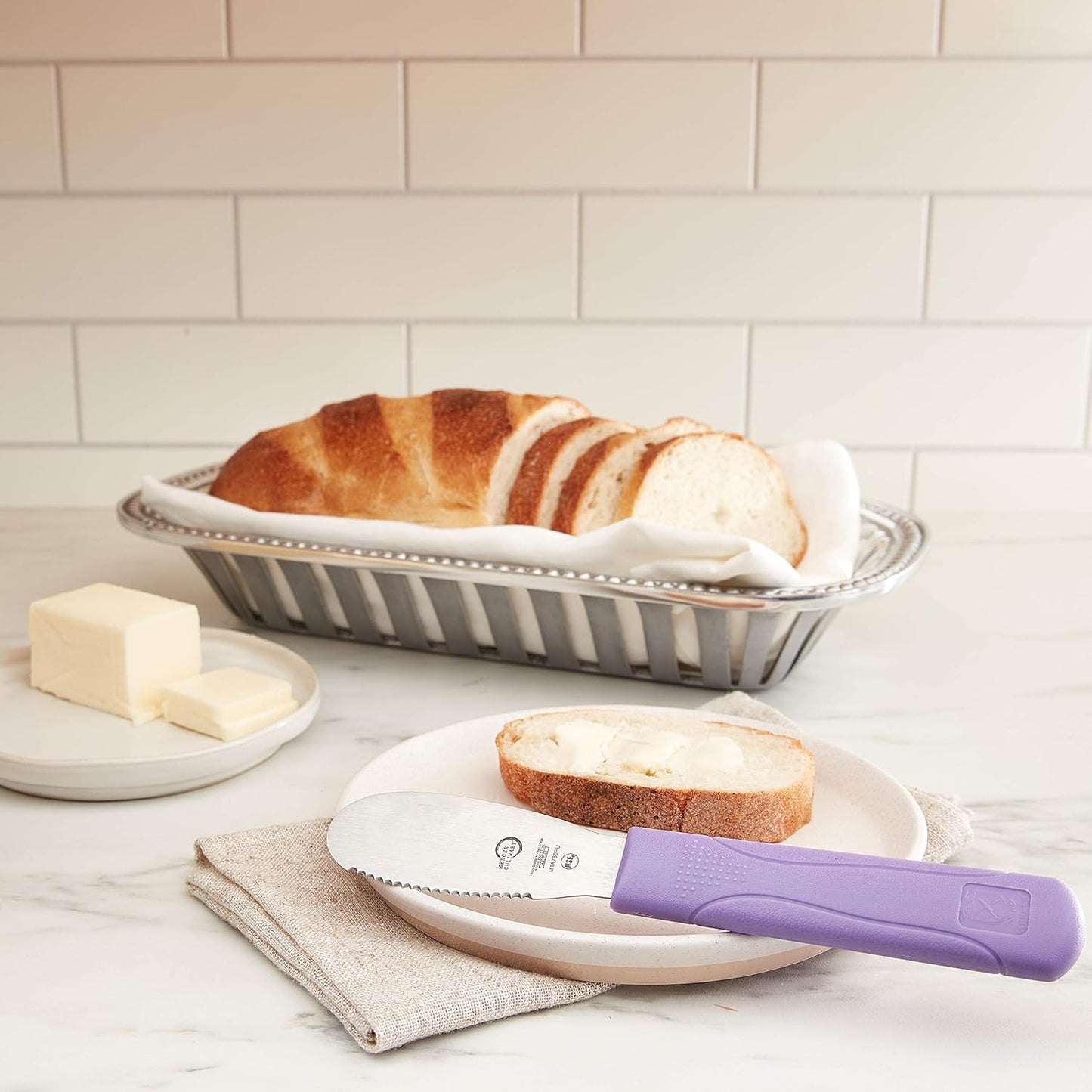 Mercer Culinary Millennia Wavy Edge Spreader, 3.5 Inch Blade, Purple Handle