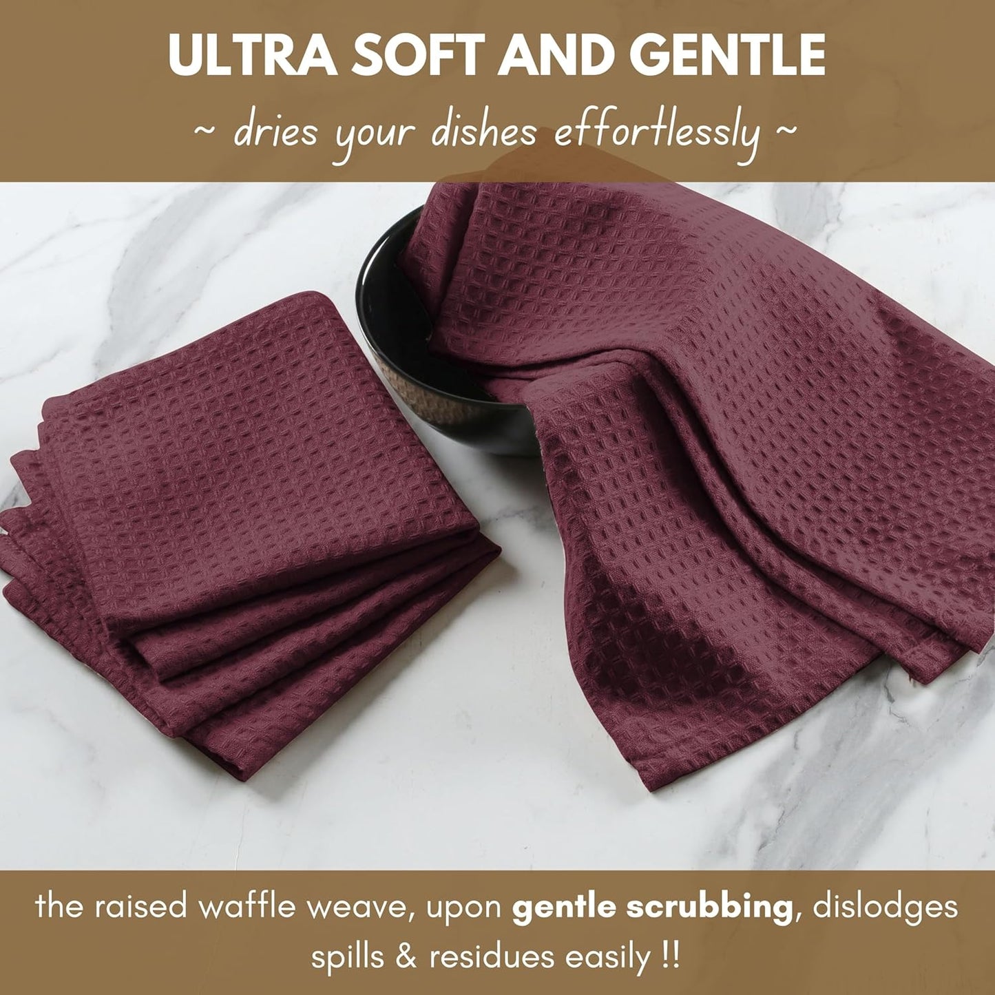 Native Fab Kitchen Towels & Dish Cloth Set, 100% Cotton, 8 Piece, Absorbent, Durable, Washable, Quick Drying Towel for Cleaning, Cooking, Baking - Ideal for Home, Bars & Everyday Use - Burgundy Wine