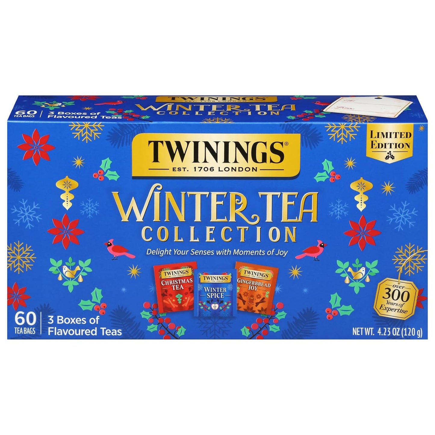 Twinings Winter Tea Collection, Limited Edition Holiday Gift Box, 20 Count (Pack of 3), Includes Christmas Tea, Winter Spice, and Gingerbread Joy, Enjoy Hot or Iced, 60 Teabags