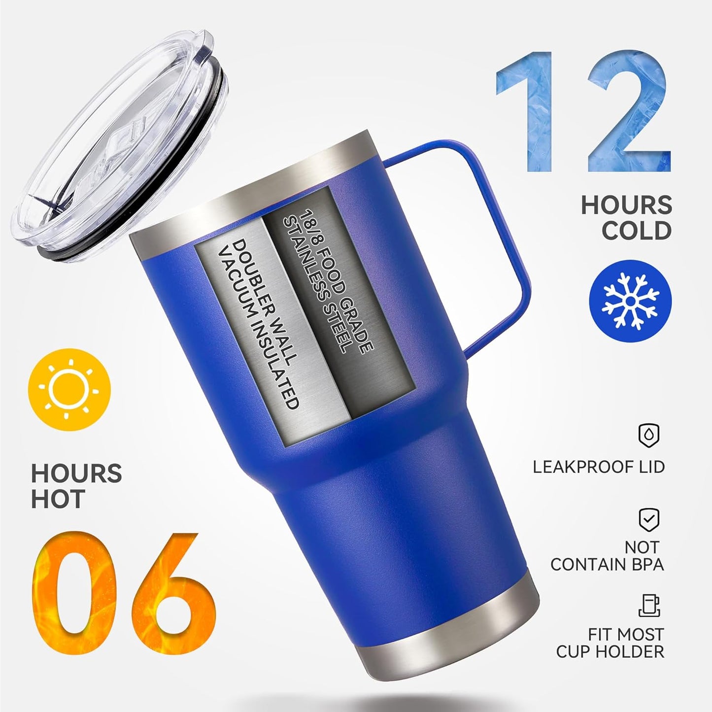 30 oz Tumbler with Handle and Lid, Stainless Steel Tumblers Bulk Double Wall Vacuum Insulated Travel Mug Leak Proof Cup Keep Drinks Cold and Hot Blue, 12 Pack