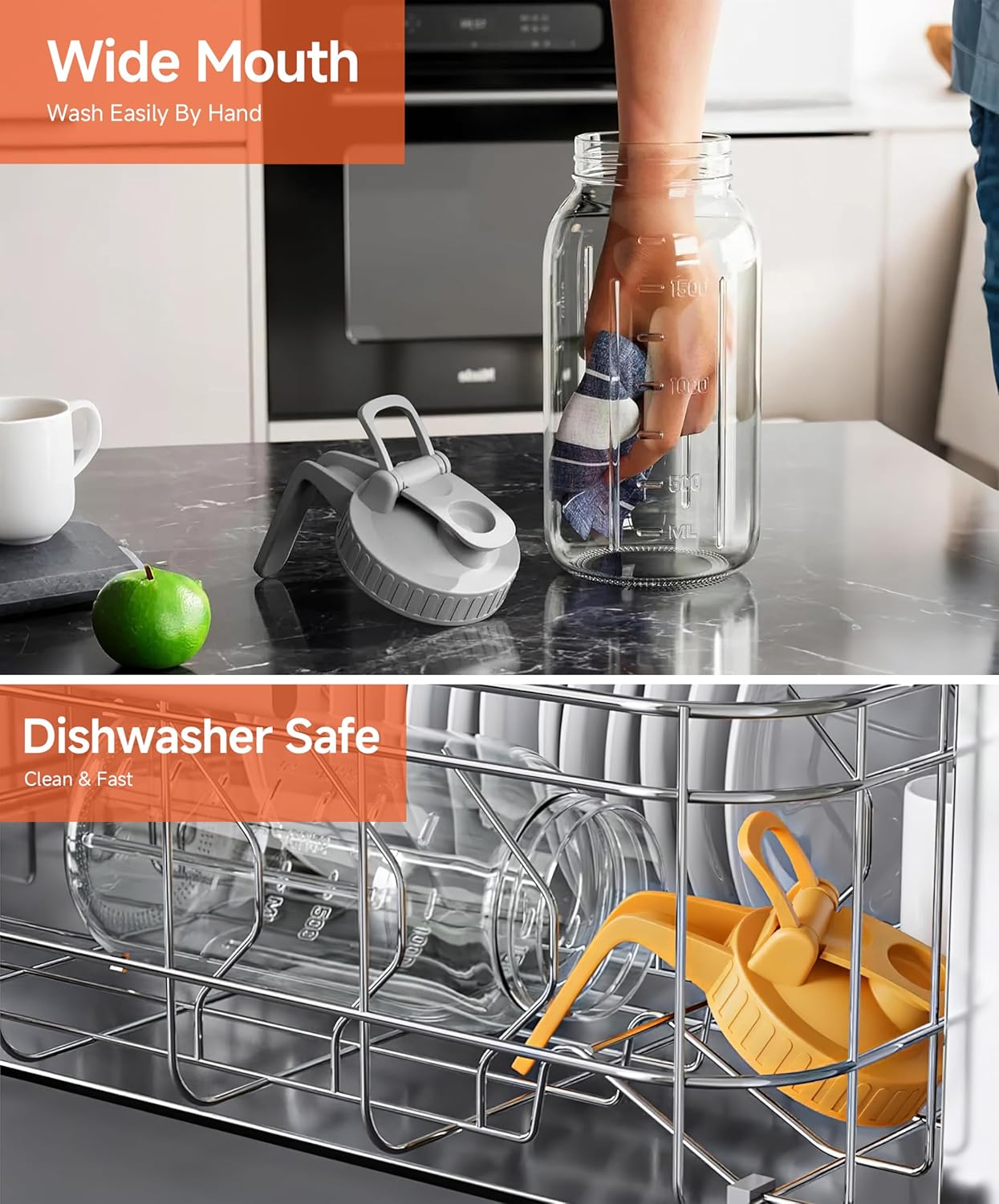 2 Quart Wide Mouth Glass Pitcher with Lid, 64oz Mason Jar Pitchers, Leak-proof Iced Tea Pitcher,Heavy Duty Container for Fridge Sweet Tea,Juice,Cold Brew Coffee,Breastmilk Storage Drinks-1PACK/Yellow