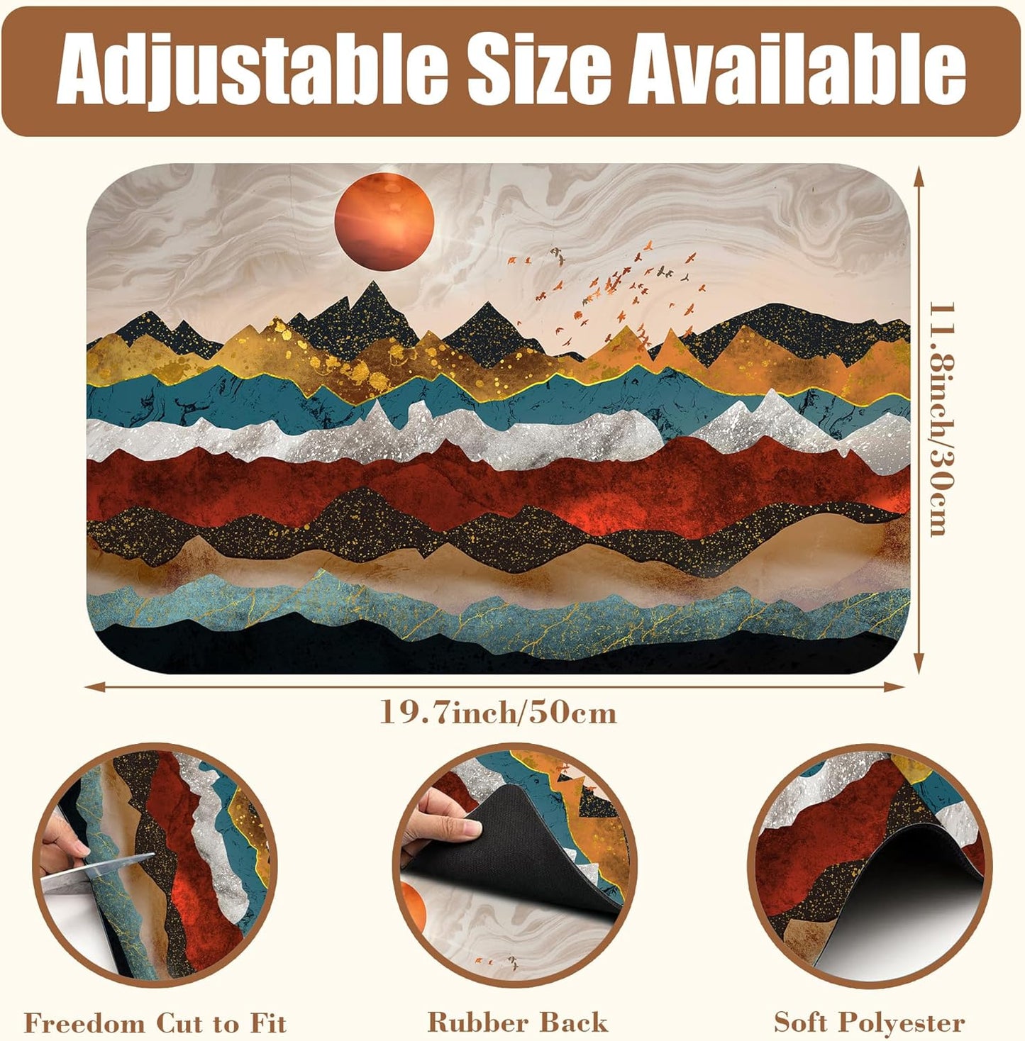 Abstract Golden Mountains Coffee Mat Absorbent Dish Drying Mat for Kitchen Counter Hide Stain Rubber Backed Coffee Bar Accessories Fit Under Espresso Machine Dish Drainer, 11.8 x 19.7 Inch