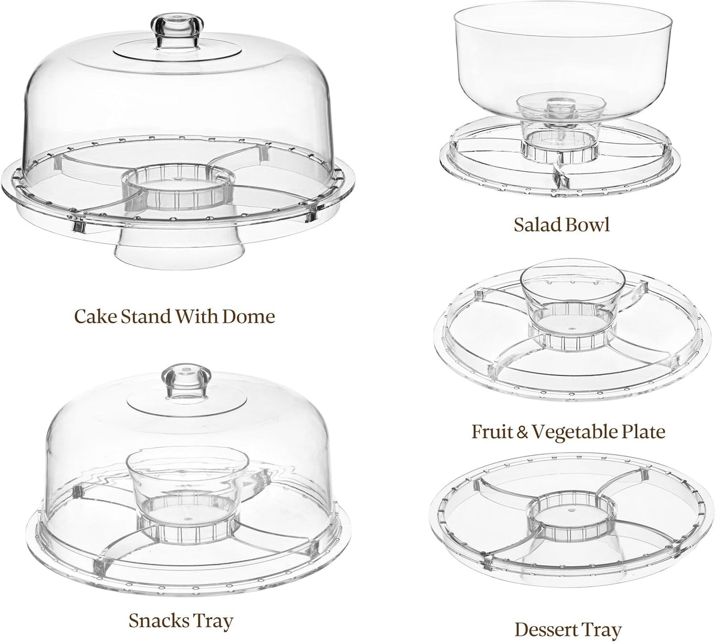 HBlife Cake Stand with Acrylic Dome Cover (12.2"), Multifunctional Serving Cookie Platter Punch Bowl and Cake Plate for Dessert Table Display for Parties (6 Uses)
