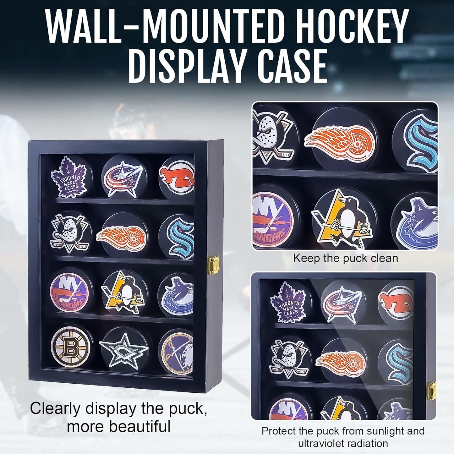 12pcs Hockey Puck Display Case,Puck Display Case,Hockey Puck Case Wall Mount,Hockey Puck Holder,Hockey Puck Display Box,Hockey Puck Shadow Box