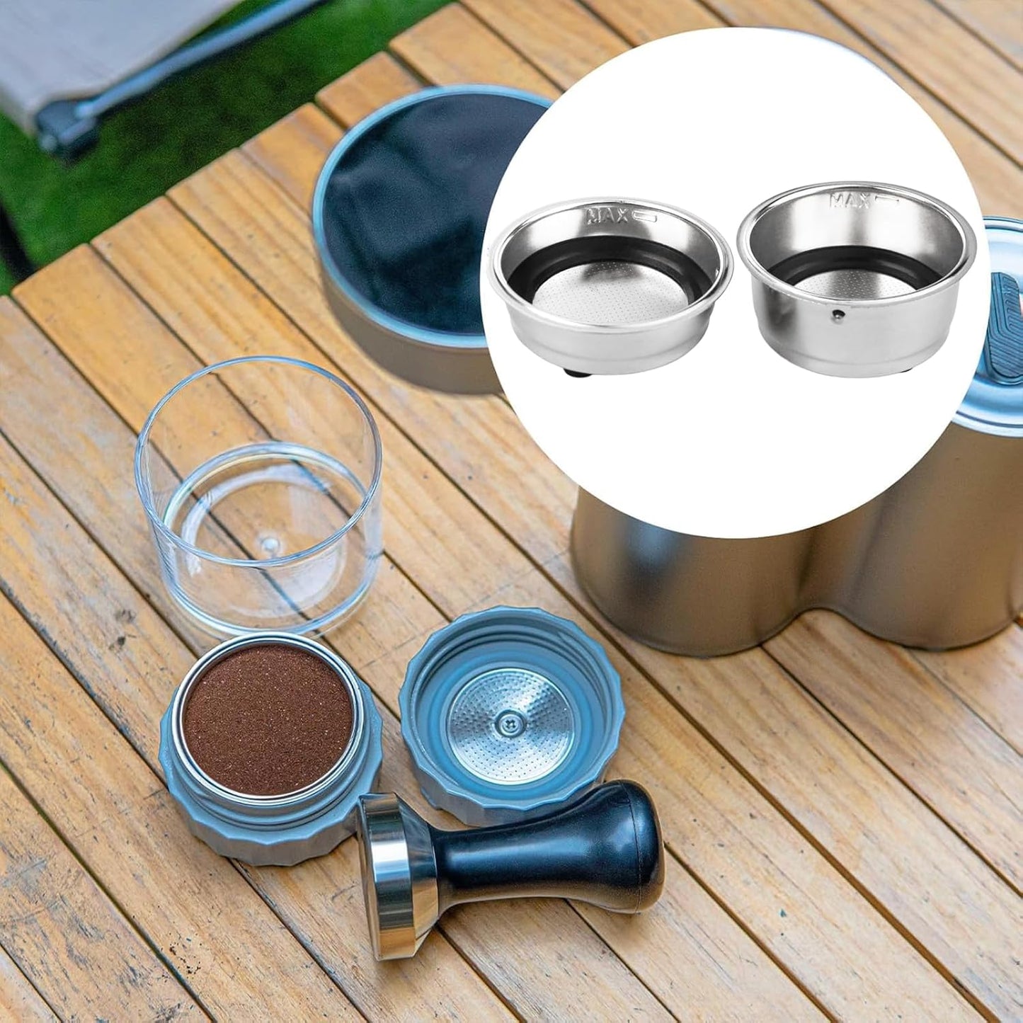 2Pcs Coffee Filter Basket, 51mm Pressurized Coffee Filter Cups Strainer Stainless Steel With Strainer, Coffee Detachable Espresso Machine Portafilter Basket Replacement for Home Office (Single+Double)