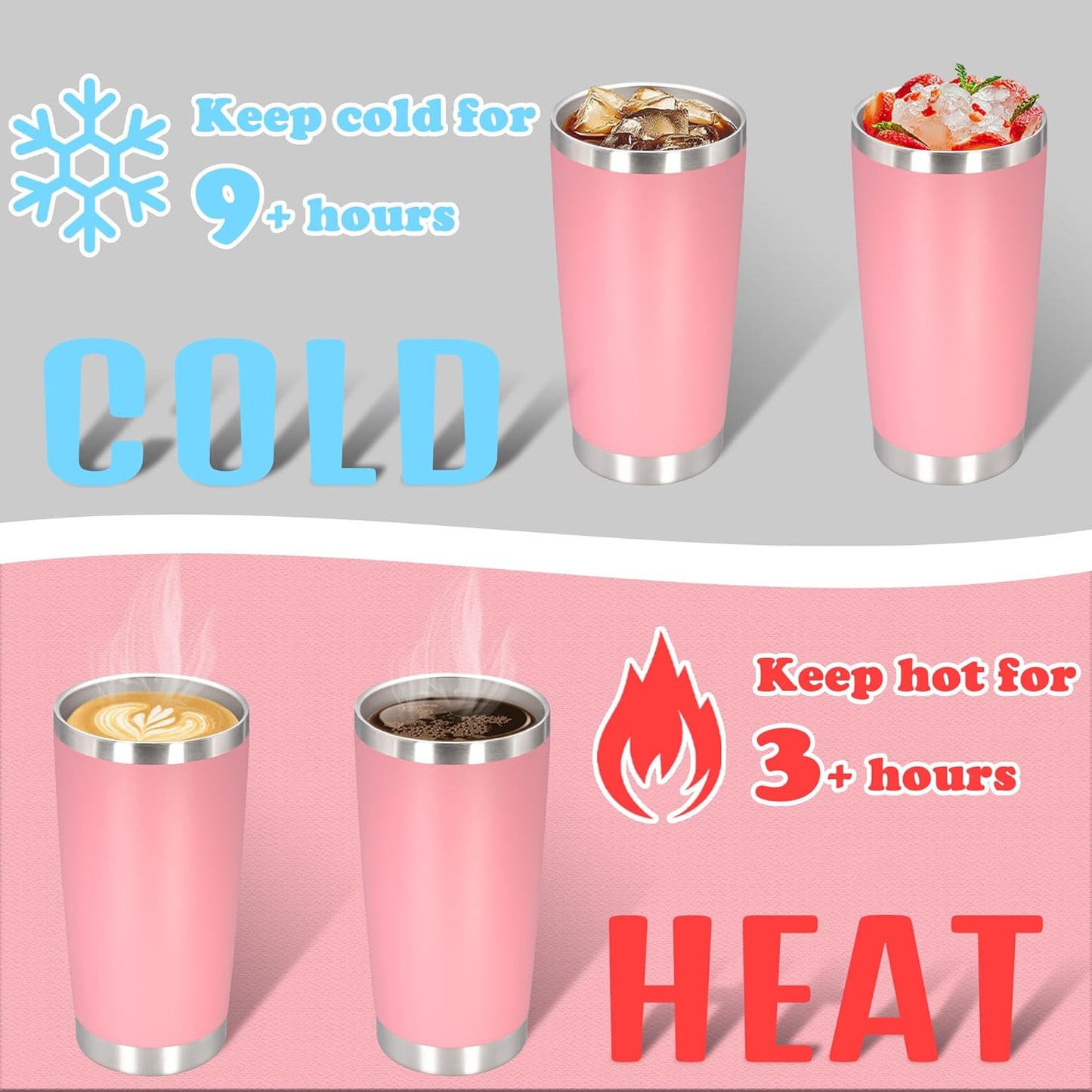 20 oz Tumbler with lid Double Wall Vacuum Insulated Tumblers Stainless Steel Coffee Mug Travel Coffee Tumbler Powder Coated Tumbler Cup Keep Hot&Cold - (Pink 12 Pack)