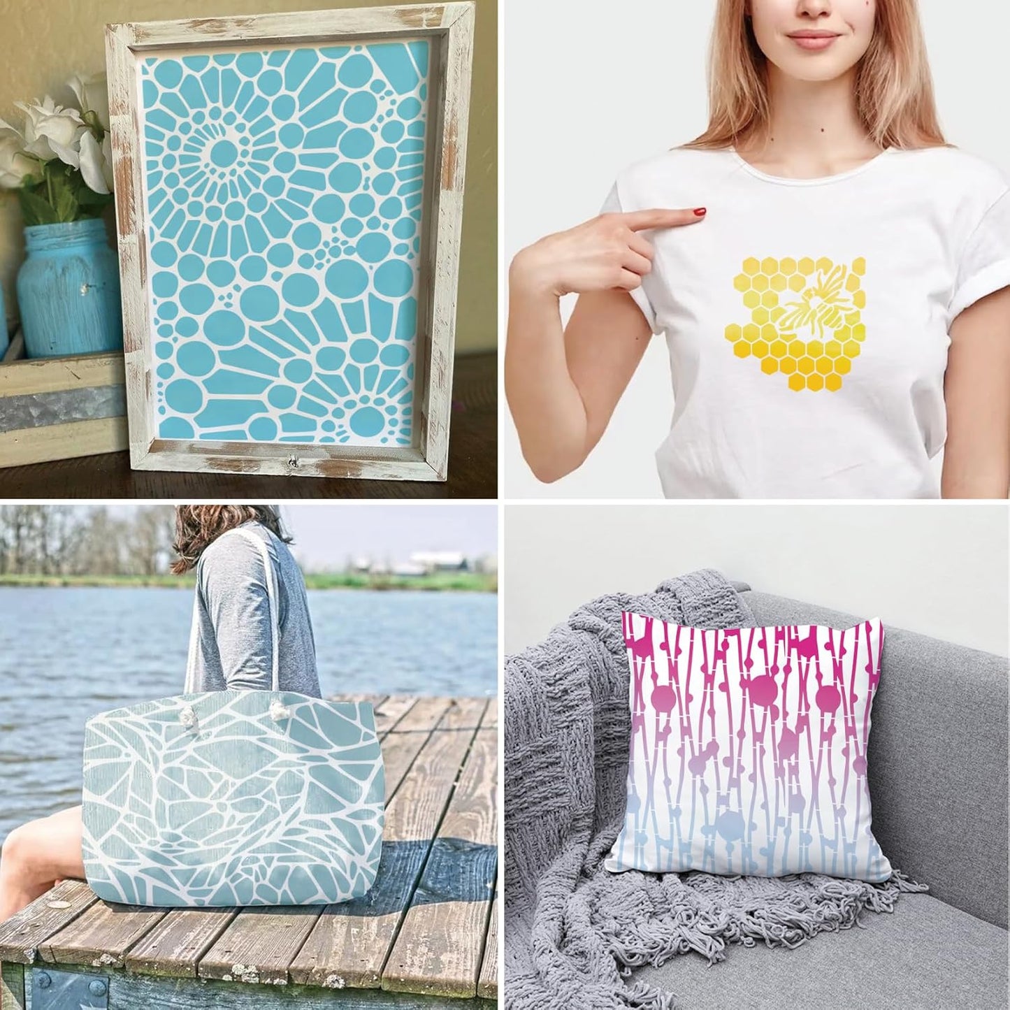 8 Pieces Stencils for Crafts Reusable Texture Spider Stencils Net Wood Grain Stone Spray Paint Layering Stencil Templates for DIY Scrapbook