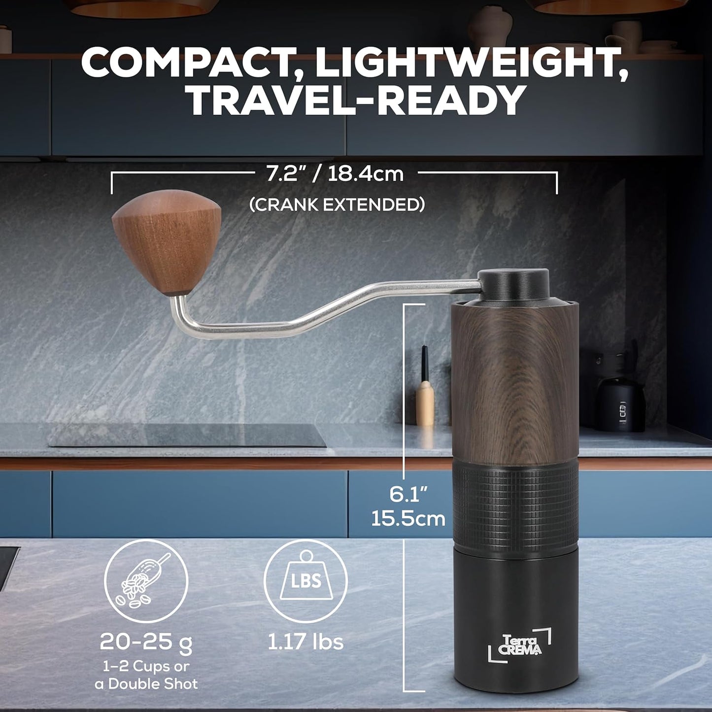 Manual Coffee Grinder With Stainless Steel Burr – Hand Coffee Grinder for Espresso Pour Over and French Press – Travel-Ready Design With Carry Case Brush and Blower