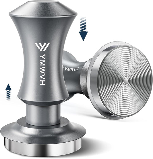 51mm Espresso Tamper, YMWVH Premium Barista Espresso Coffee Tamper Silver with Dual Spring Loaded 100% Stainless Steel Ripple Base, Constant 30lb, Compatible with Delonghi Espresso Coffee Machine