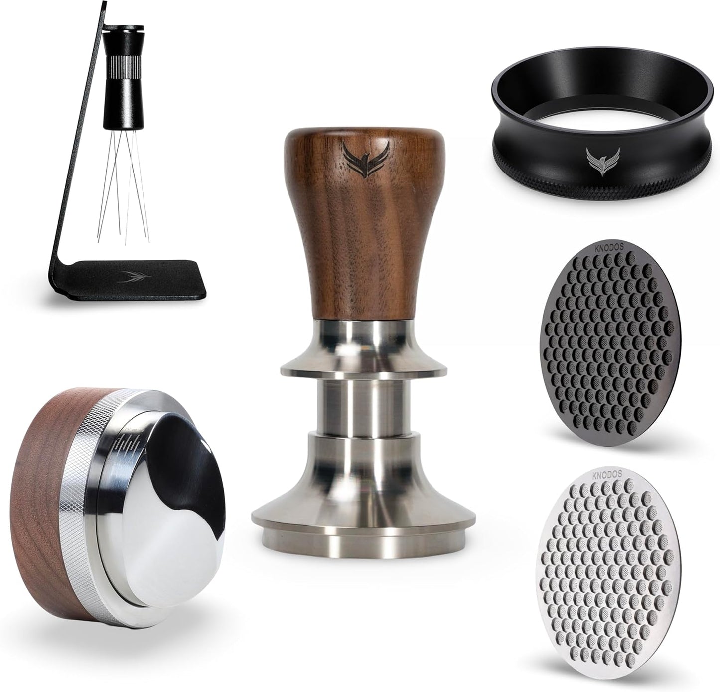 58mm Tamper Kit Includes Espresso Distributor, Calibrated Coffee Tamper, Magnetic Portafilter Funnel, WDT Tool and 2pcs Puck Screen Set Premium Espresso Accessory Kit