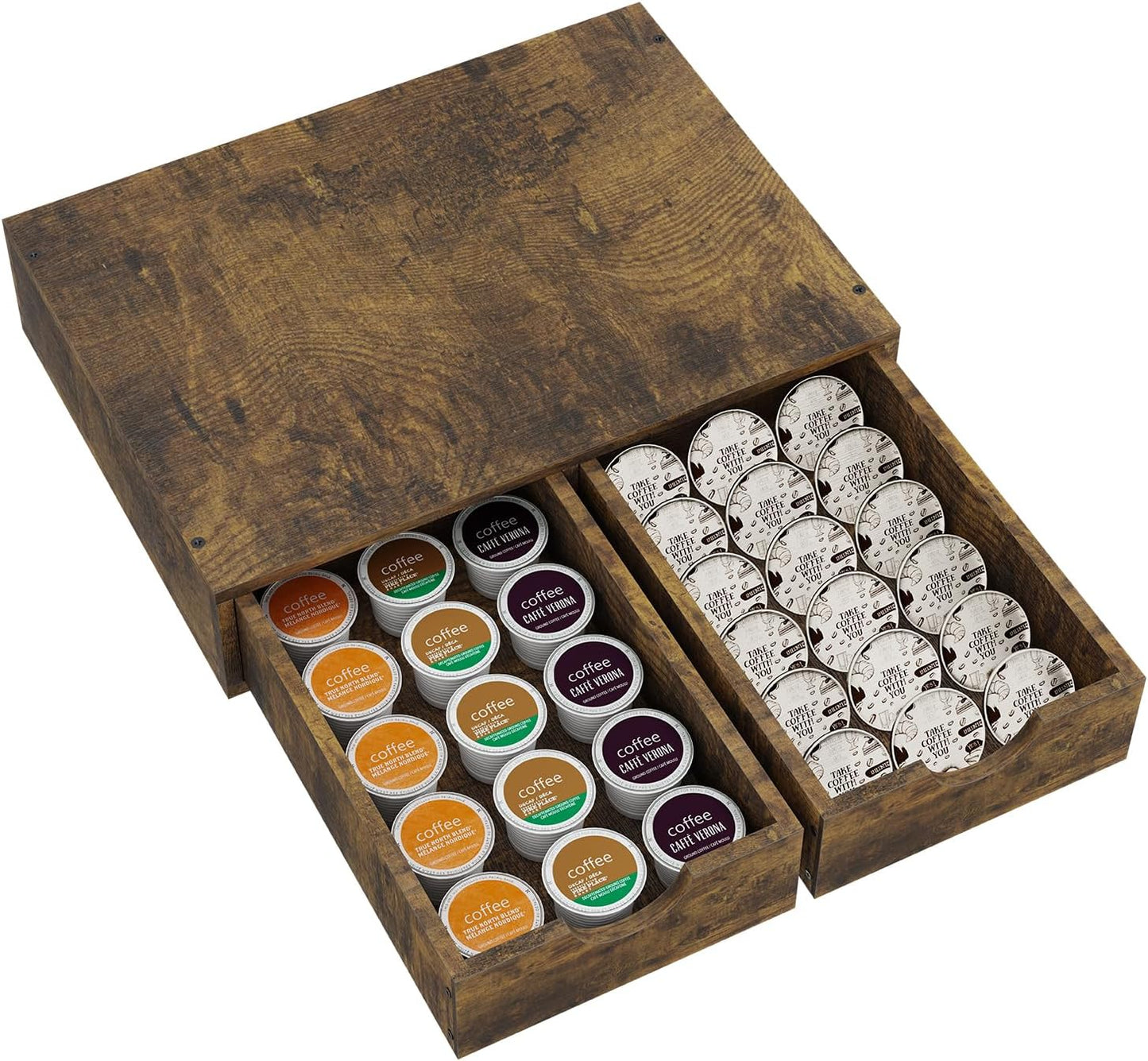 Simple Trending K Cup Organizer Coffee Pod Holder, Wooden K Pod Storage Drawer, Coffee Maker Machine Stand, 30 Pods Capacity