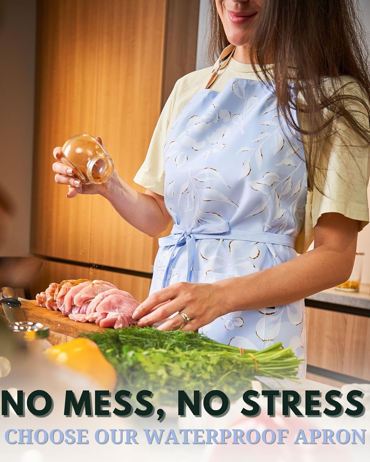 Premium Adjustable Cooking Aprons for Women with Pockets| Poly-Cotton Waterproof Kitchen Apron| Cute Floral Design, Long Ties