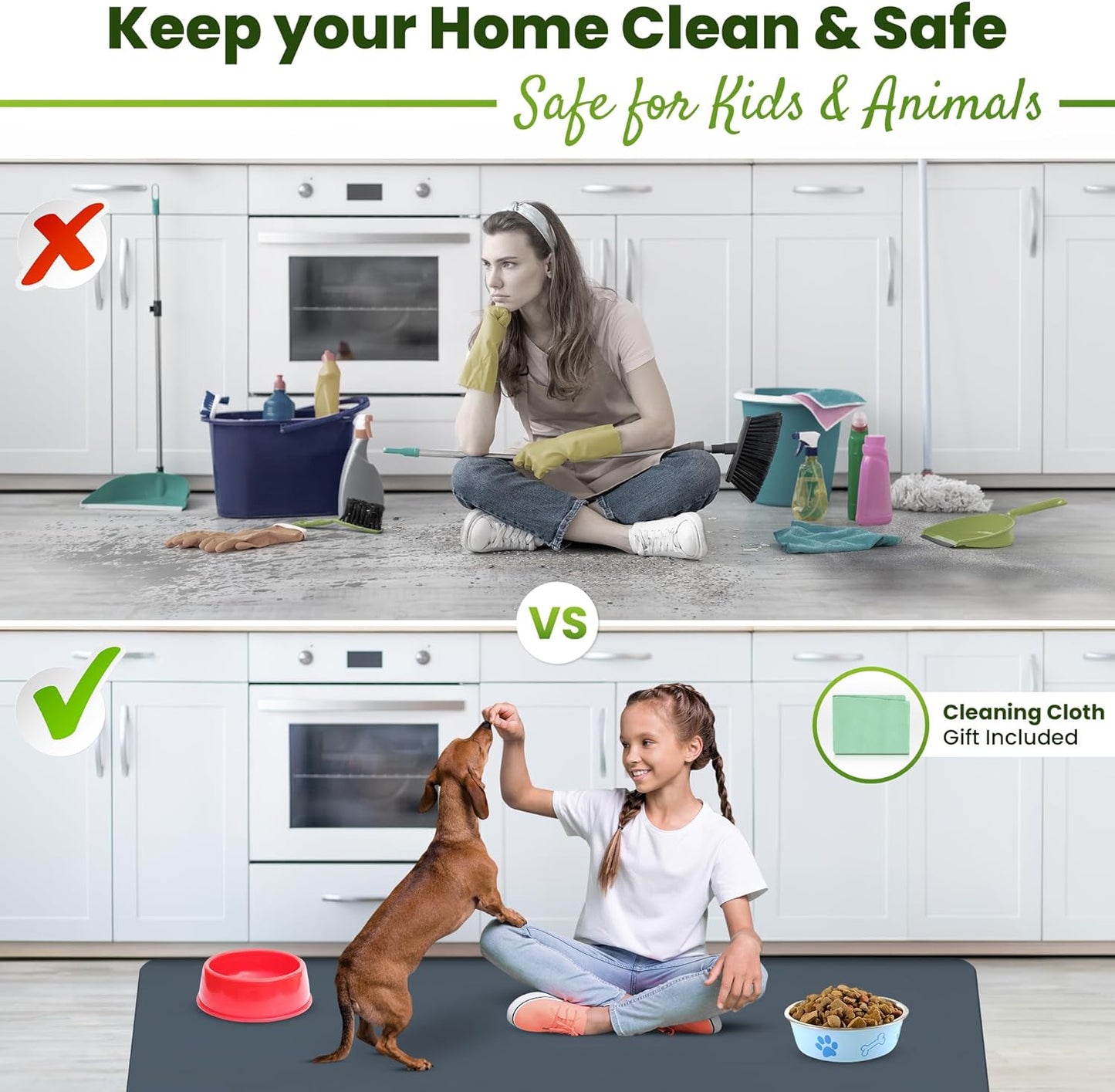 Large Silicone Mat 28" x 20" Mat Thick Heat Resistant, Kitchen Counter Mat Waterproof - Coffee Machine, Glass Top Stove Cover Countertop Protector for Air Fryer, Baking mat (Grey)