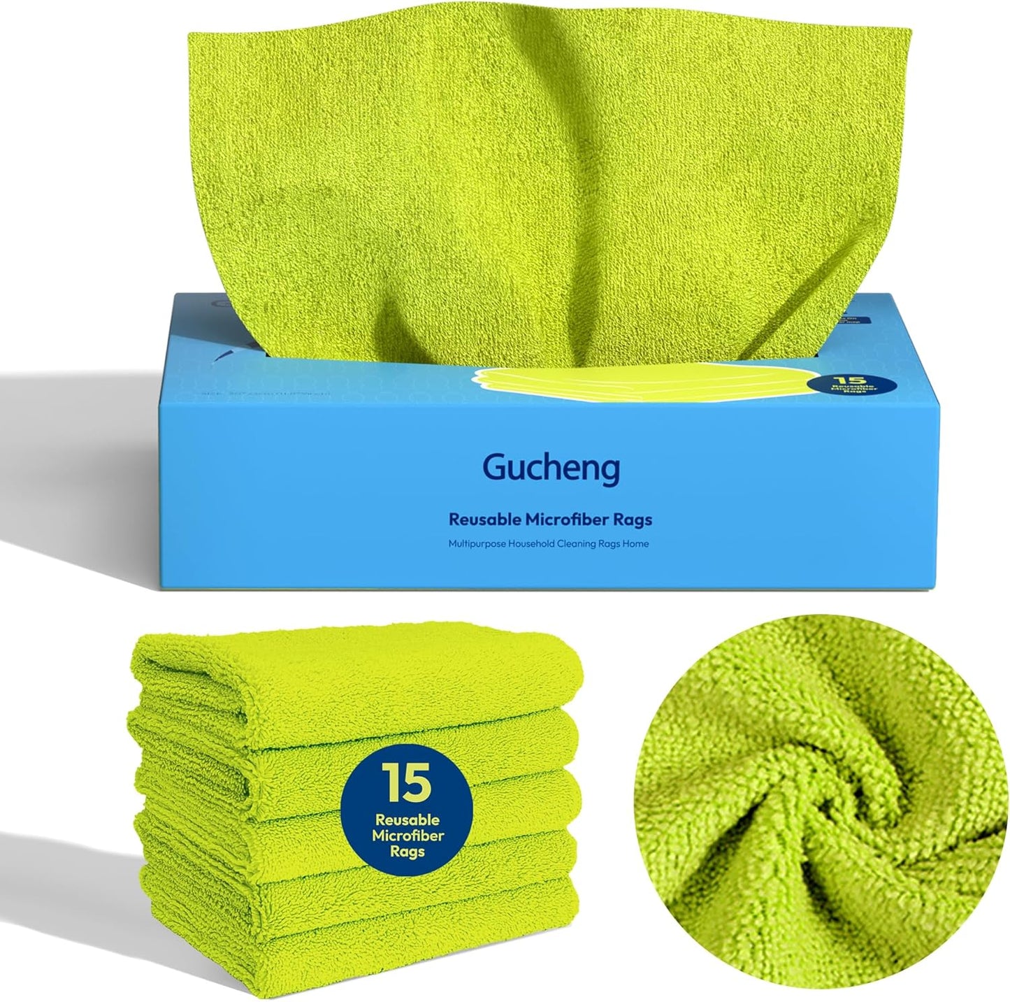 Microfiber Cleaning Cloths,15 Bags, 11.8in*9in, Absorbent Cleaning Rags Towels with Dispenser Box for Car, House, Kitchen, Window