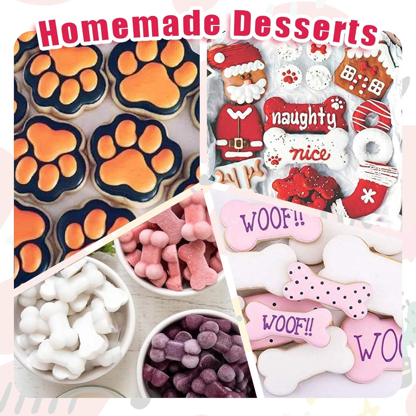 Silicone Molds Puppy Dog Paw and Bone Molds for Baking,Chocolate Molds,Silicone Dog Treat Mold - 6 Pack