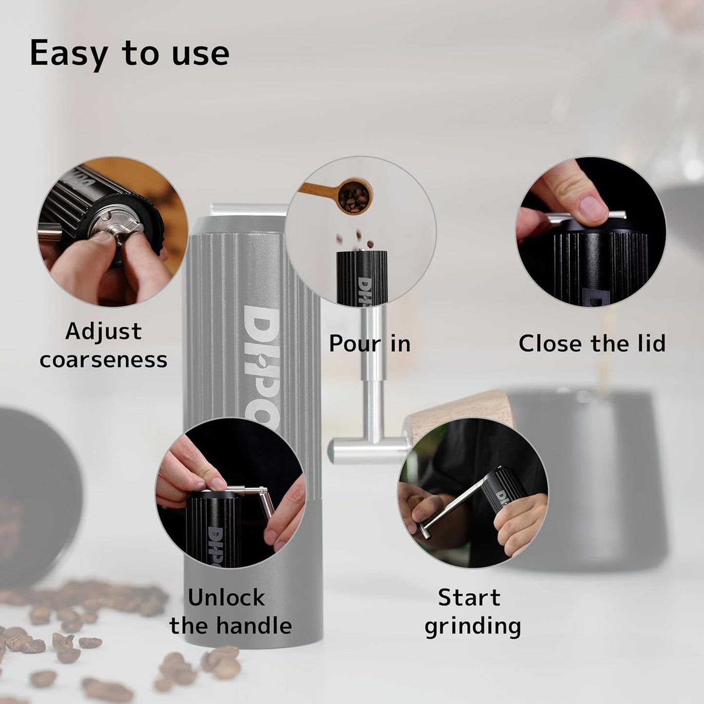 DHPO Sky-Two Manual Coffee Grinder With 7 Axis Stainless Steel Conical Burr Mill, Portable Hand Coffee Grinder With Foldable Handle For Espresso, Drip, French Press, Camping, Travel, Home, Black