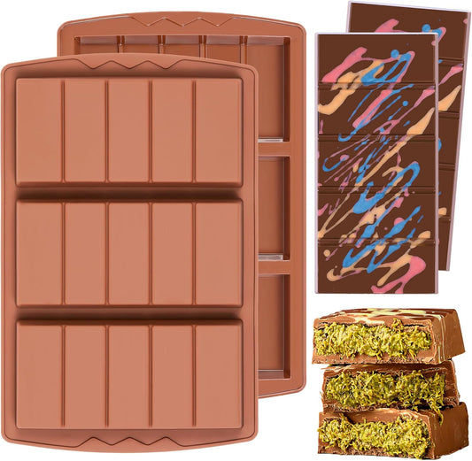2 Pcs Chocolate Bar Mold Deep Large Chocolate Molds Silicone Break Apart Thick Silicone Molds for Candy Bar (5 Snap）