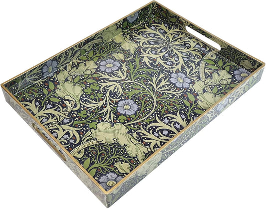 Spsyrine Serving Tray with Handles, Plastic Decorative Tray for Coffee Table, Living Room, Home Decor, Seaweed