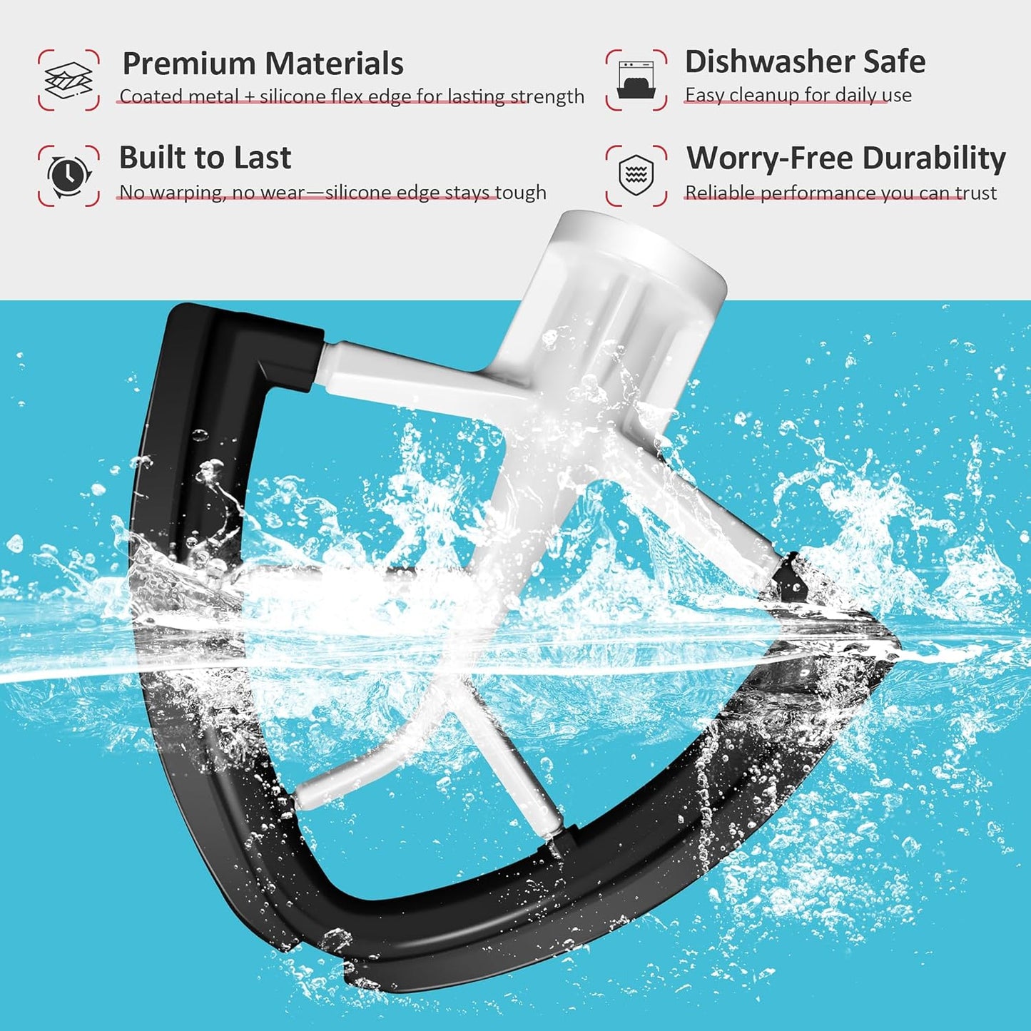 Flex Edge Beater for KitchenAid 4.5/5 Qt Tilt-Head Stand Mixer – Auto-Scrape Silicone Paddle, Dishwasher Safe, Flexible Silicone Edges Bowl Scraper For Kitchen Aid Accessories and Attachments (Black)