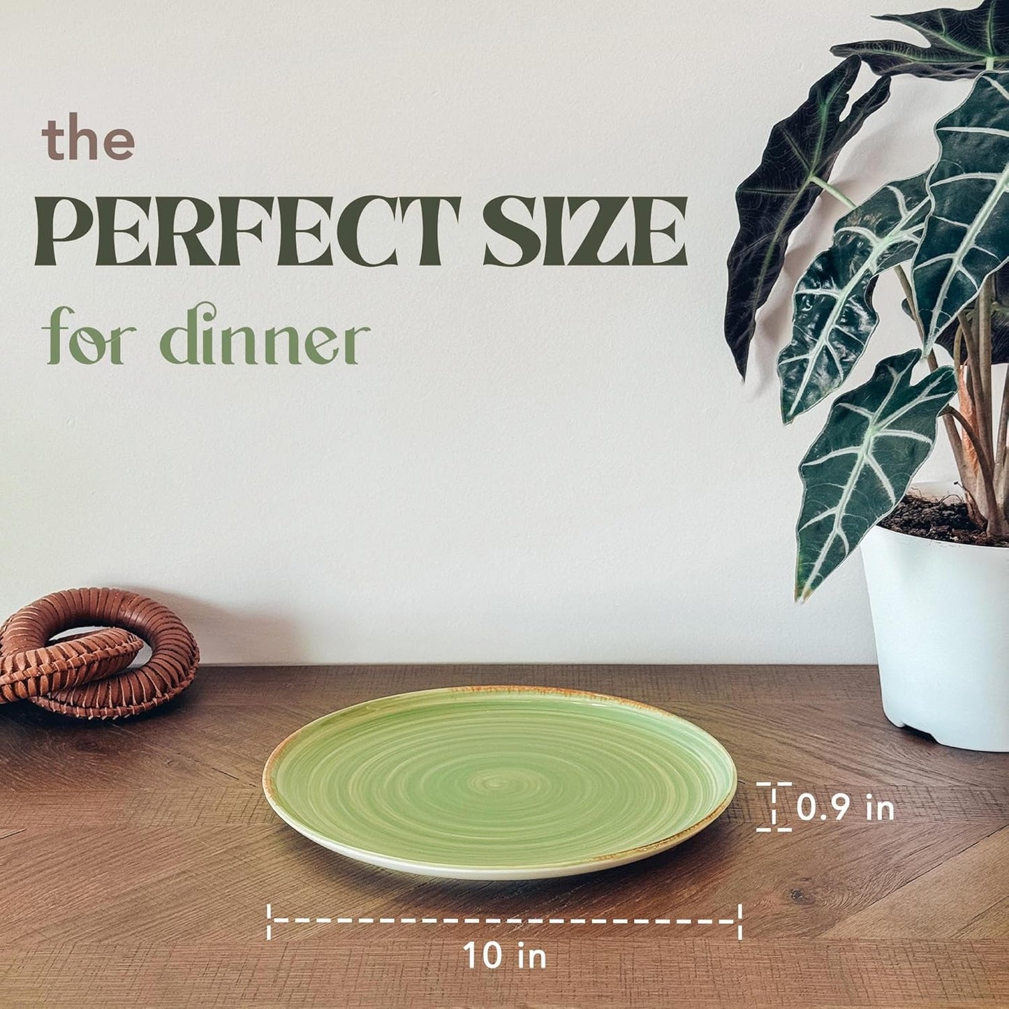 Mora Ceramic Helix Swirl Dinner Plates Set of 6, 10in Modern Spiral Porcelain Dish Dinnerware for Kitchen, Serving & Restaurants - Dishwasher, Microwave, Freezer, Oven Safe Dishware - Earth Colors